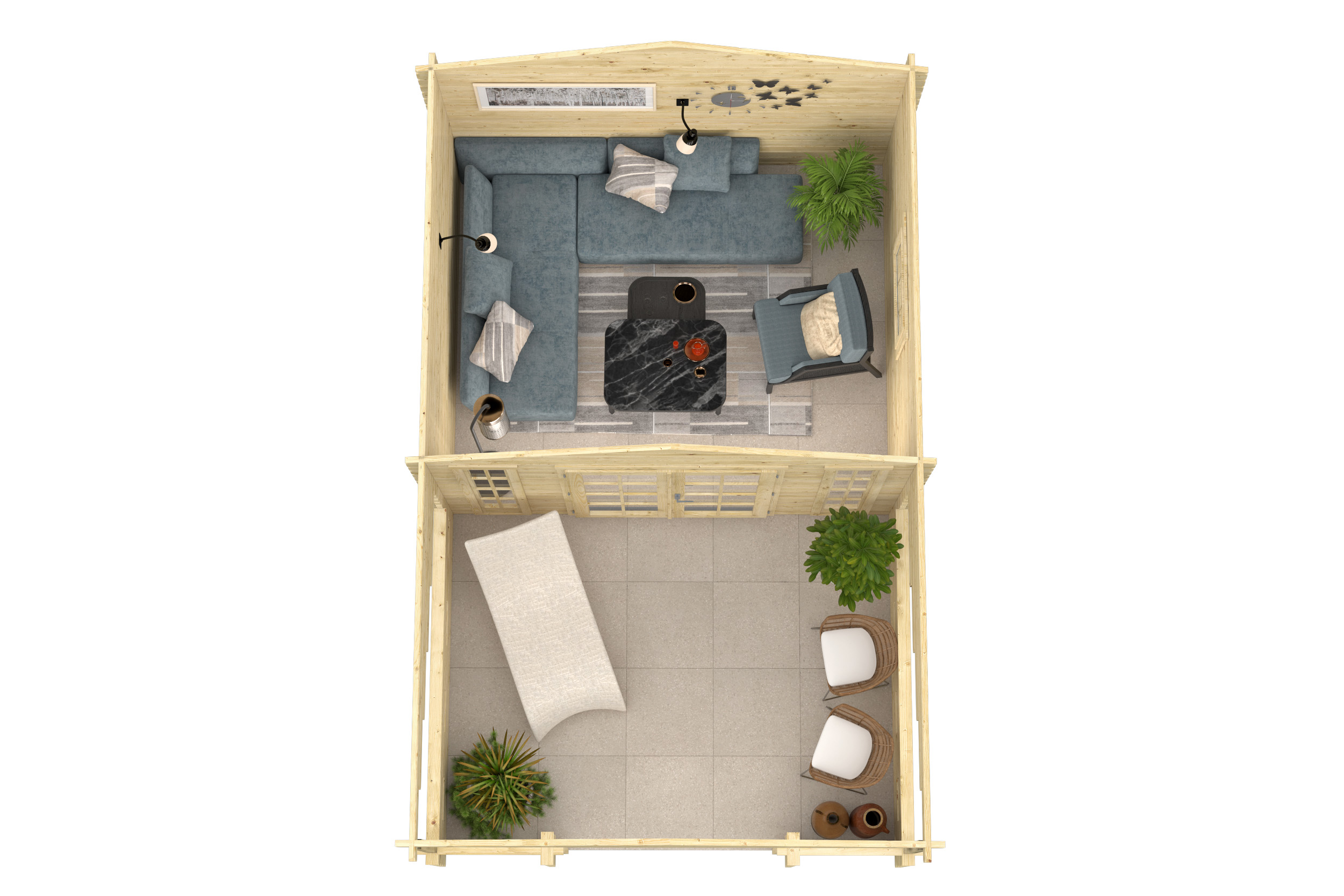 Blokhut - Tuinhuis Sanstrov | 44 mm | vuren honinggeel geïmpregneerd