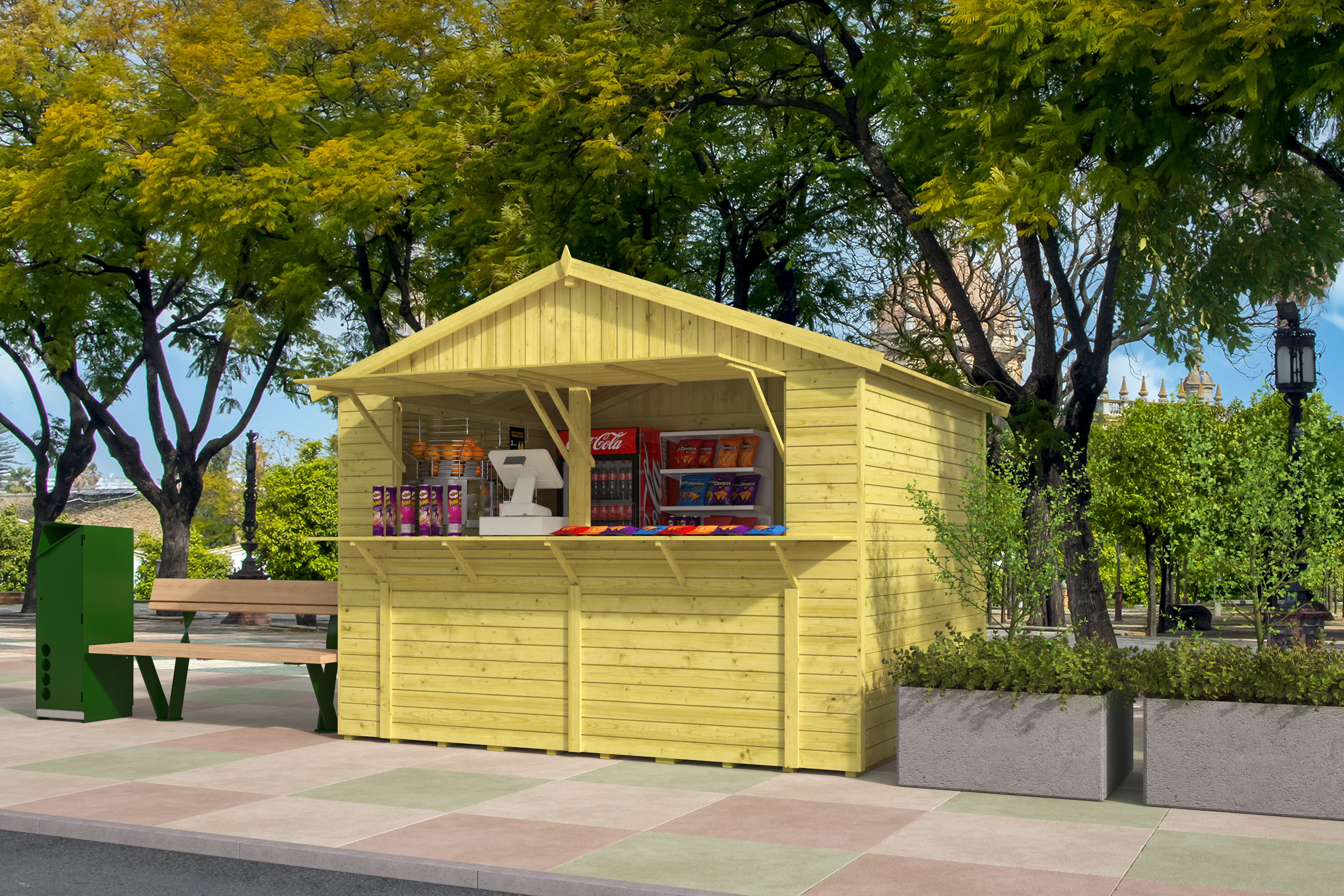 Hoofdafbeelding Kiosk Santa | 16mm | vuren groen geïmpregneerd | 308 x 243 cm | incl. vloer