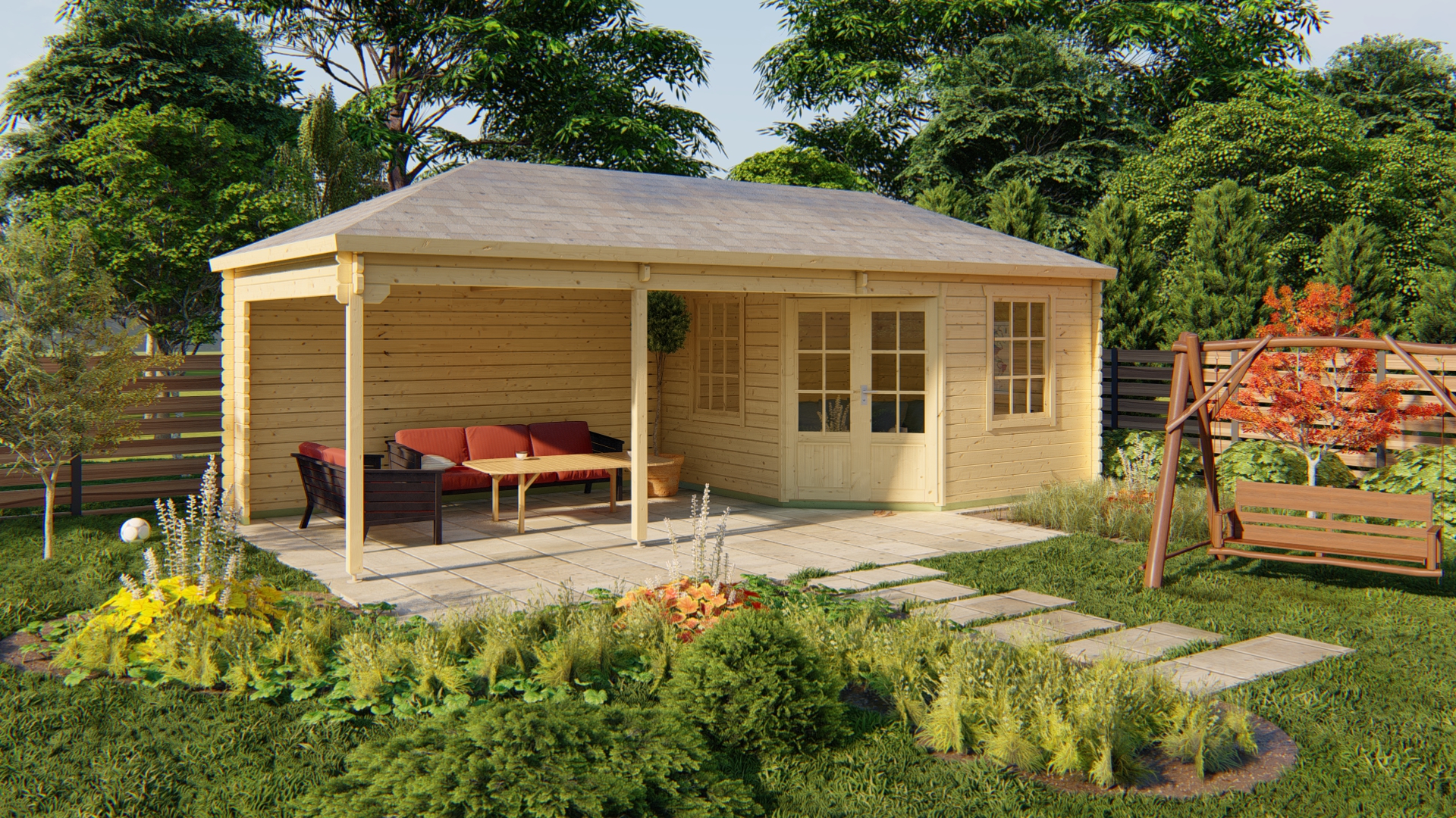 Blokhut - Tuinhuis Paiva | 44 mm | vuren grijs geïmpregneerd Blokhut - Tuinhuis Paiva | 44 mm | vuren grijs geïmpregneerd