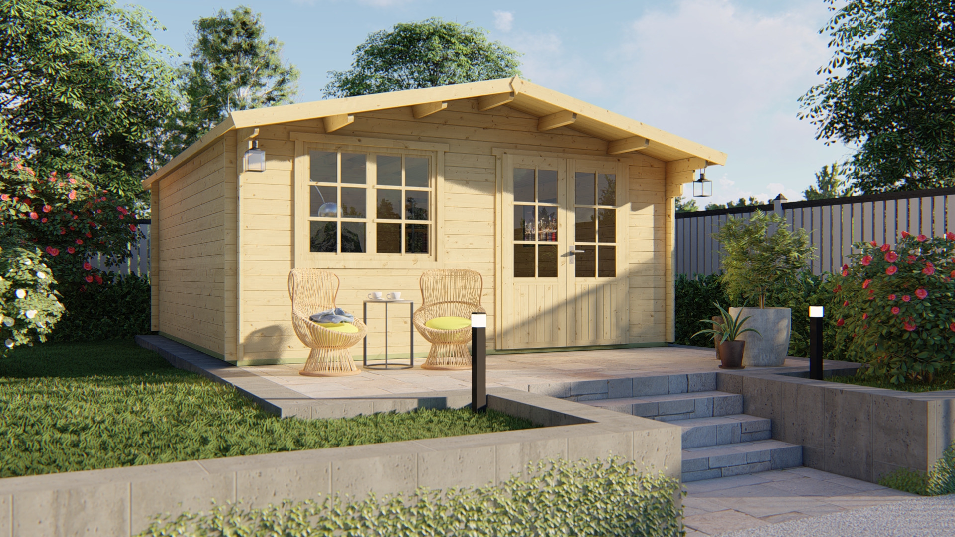 Blokhut - Tuinhuis Salamanca | 34 mm | vuren honinggeel geïmpregneerd Blokhut - Tuinhuis Salamanca | 34 mm | vuren honinggeel geïmpregneerd