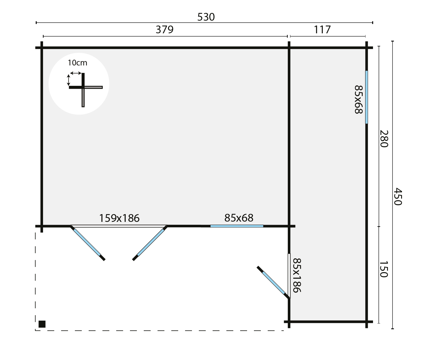 Blokhut - Tuinhuis Wolfgang | 44 mm | vuren onbehandeld