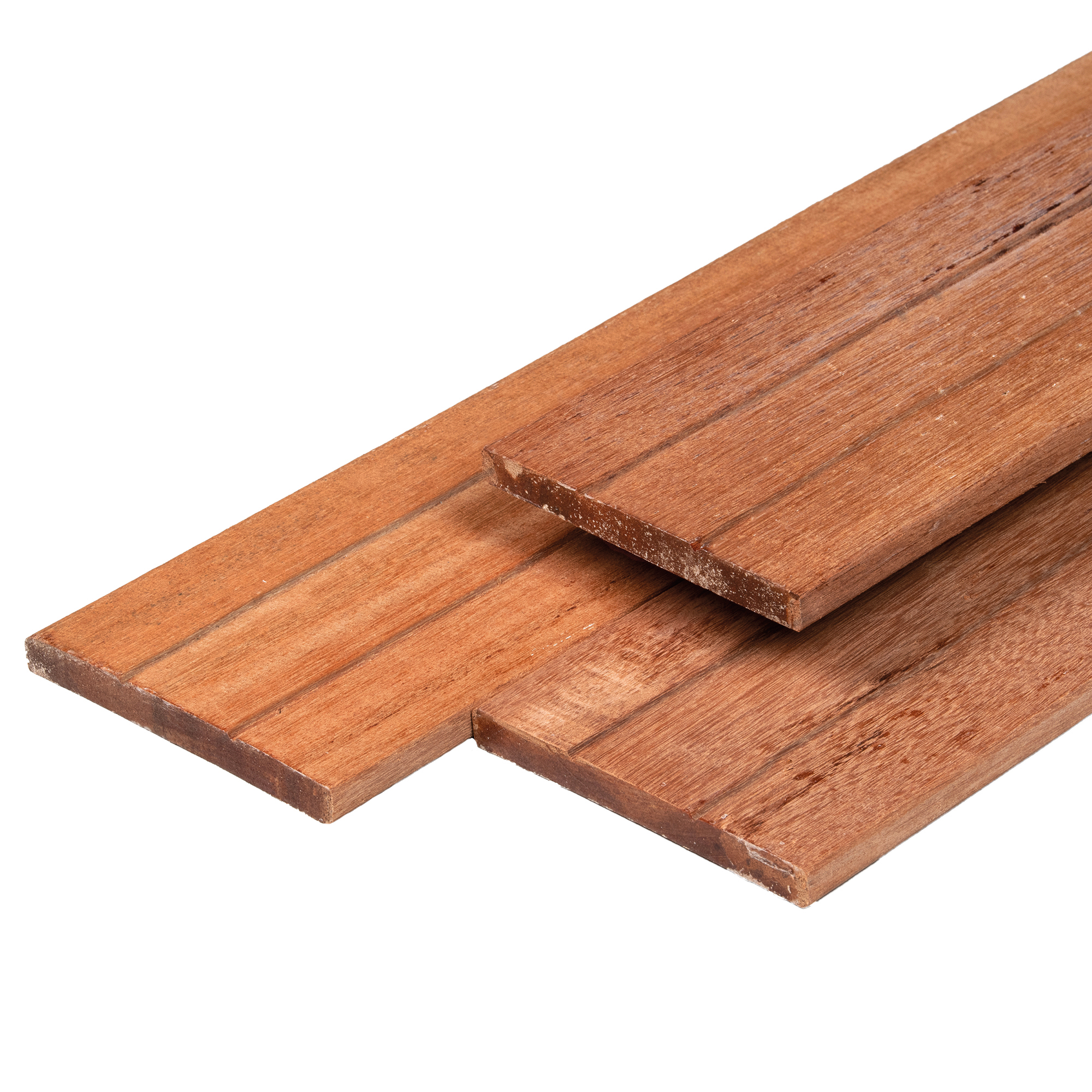 Keruing hardhout plank 1,5 x 14,0 x 245 cm kunstmatig gedroogd, geschaafd, 1 zijde 2 V-groeven, 4 ronde hoeken