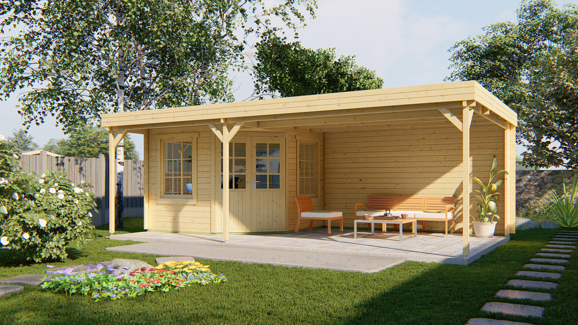 Blokhut - Tuinhuis Annette | 40 mm | vuren bruin geïmpregneerd Blokhut - Tuinhuis Annette | 40 mm | vuren bruin geïmpregneerd