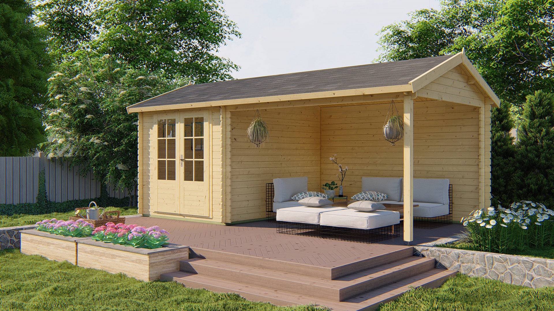 Blokhut - Tuinhuis Ove | 28 mm | vuren onbehandeld