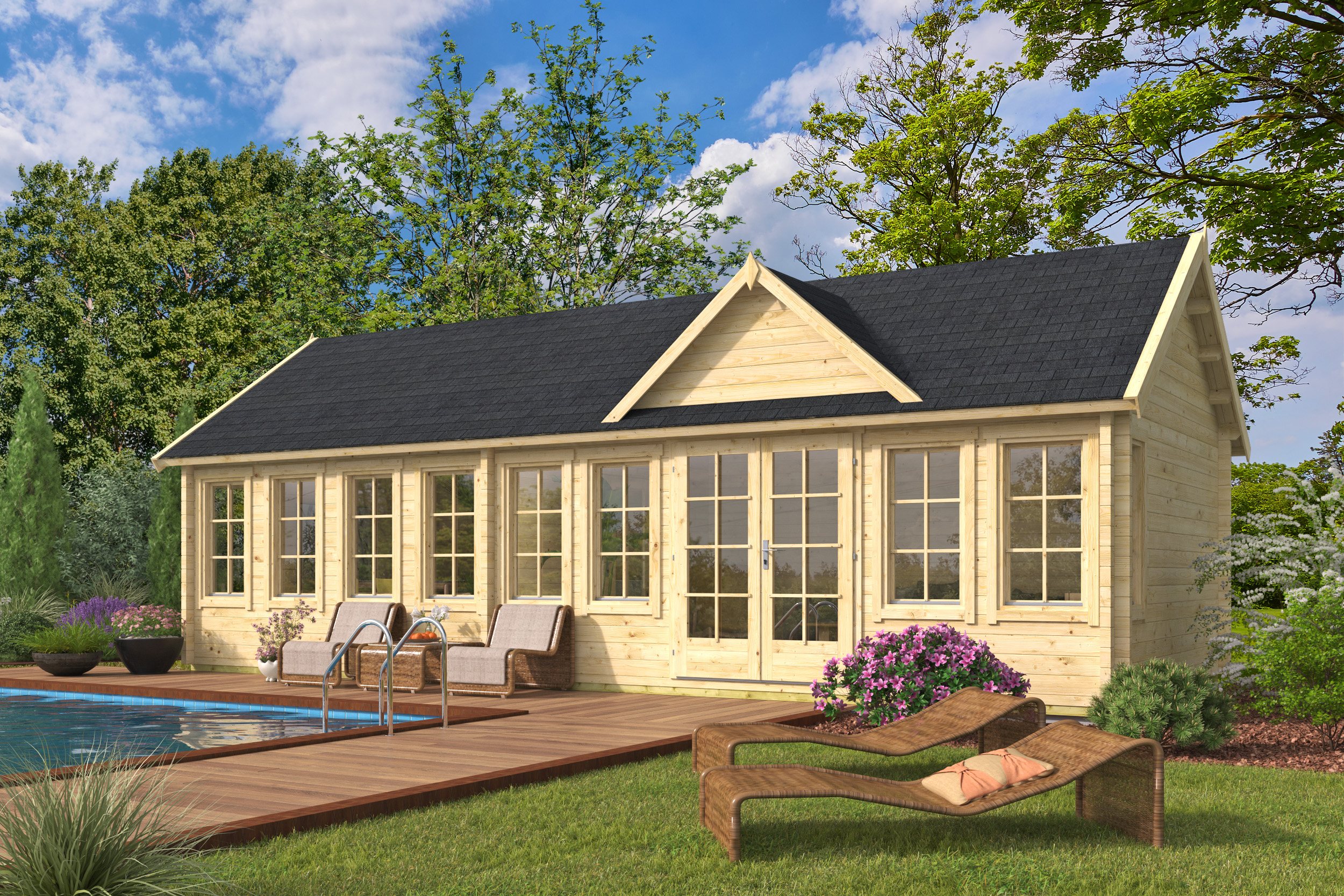 Blokhut - Tuinhuis Big Lauren | 70 mm | vuren grijs geïmpregneerd Blokhut - Tuinhuis Big Lauren | 70 mm | vuren grijs geïmpregneerd