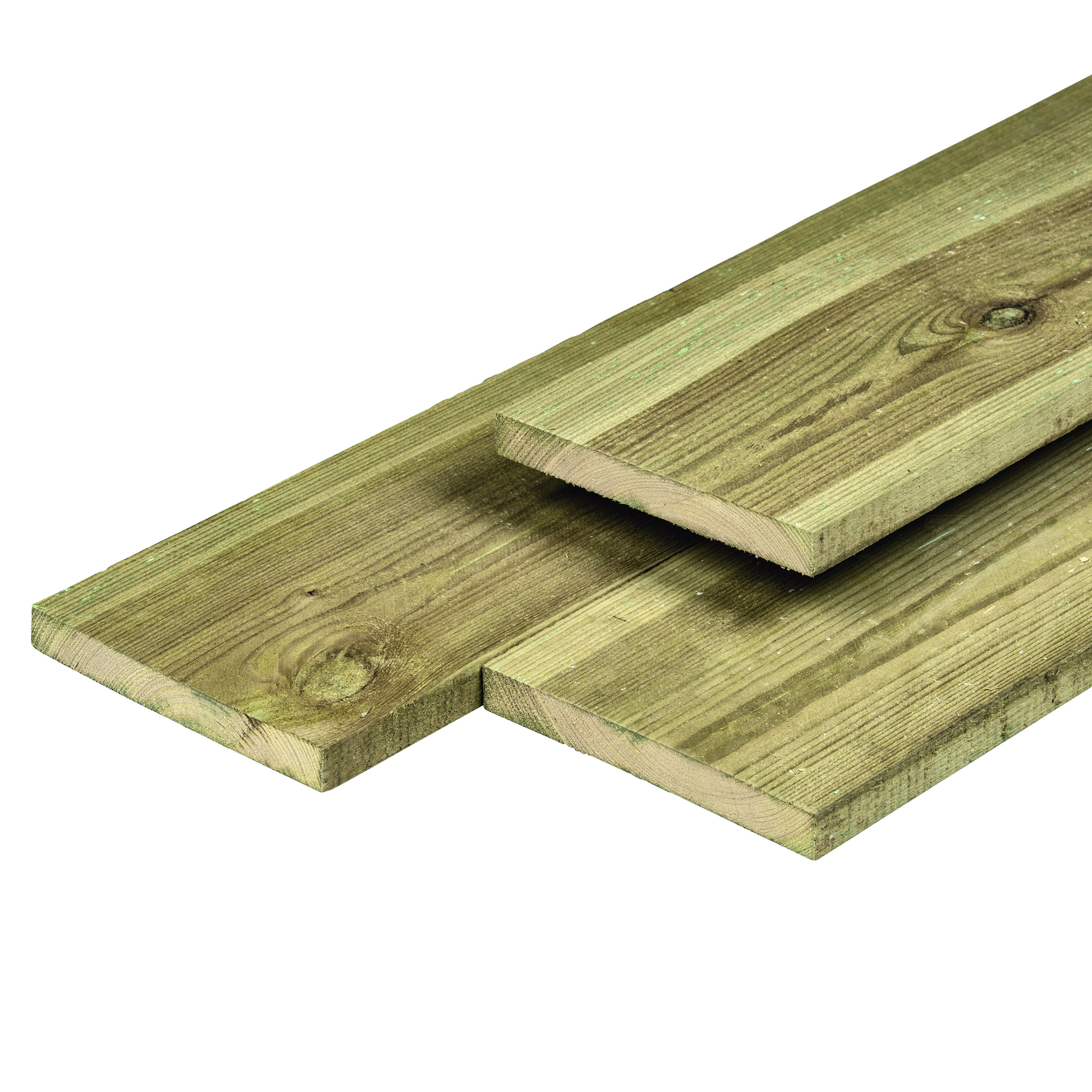 Grenen plank 1,6 x 14,0 x 240 cm, vers, groen geïmpregneerd, geschaafd, 4 ronde hoeken