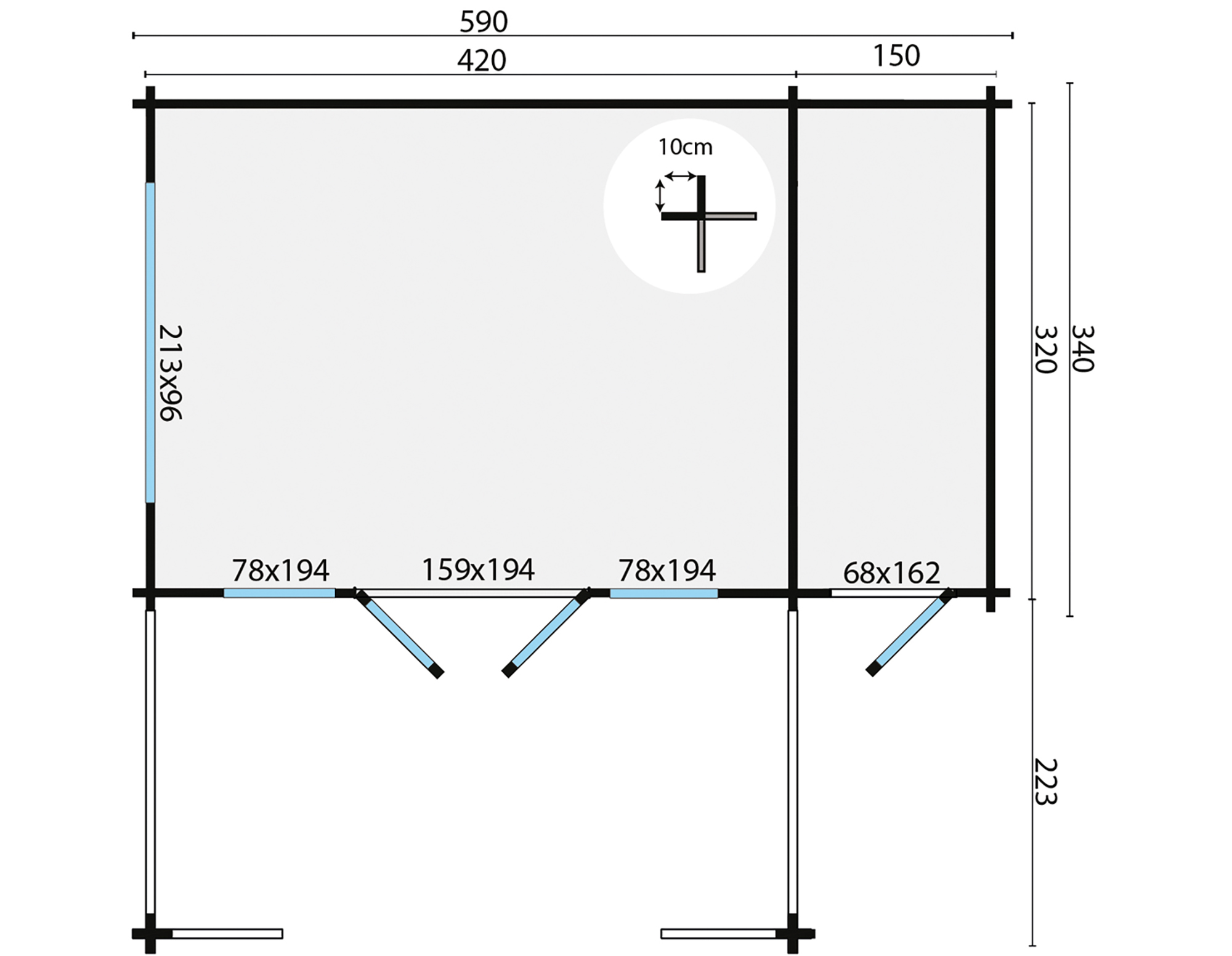 Blokhut - Tuinhuis Coventry | 58 mm | vuren bruin geïmpregneerd