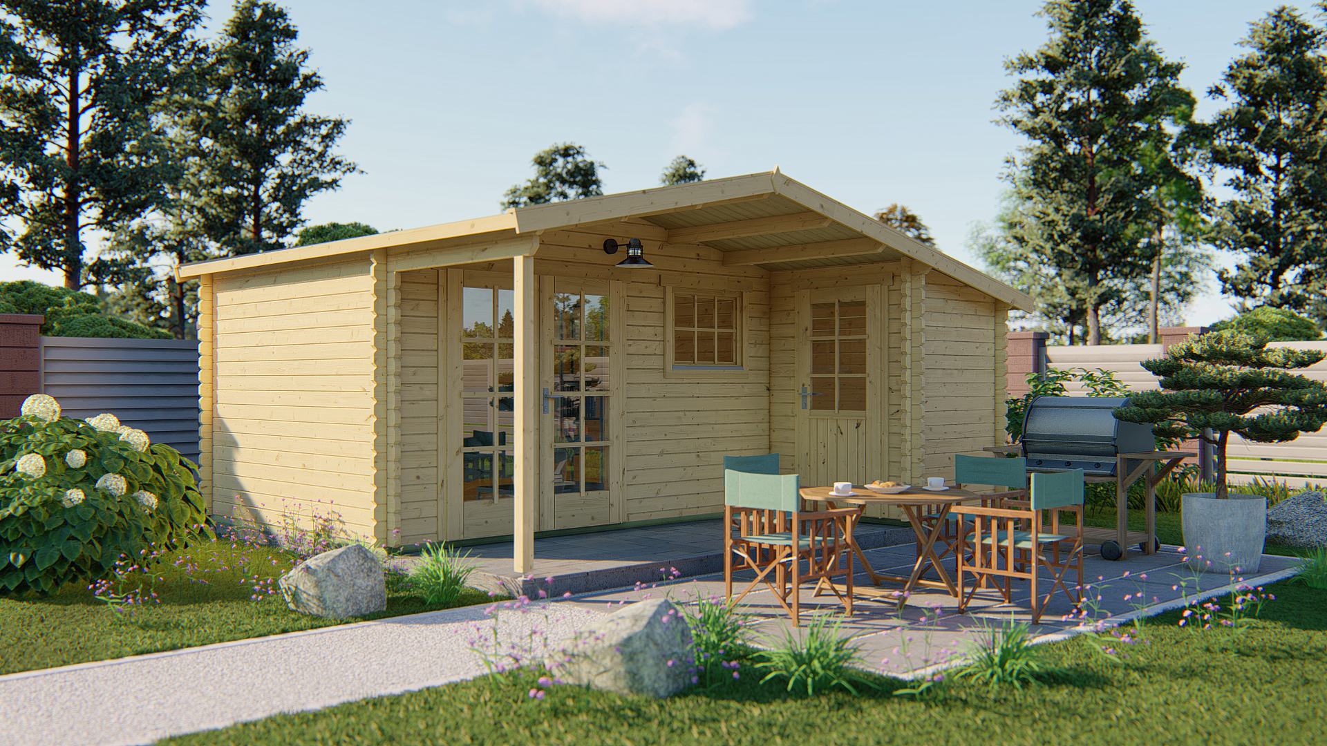 Blokhut - Tuinhuis Wolfgang | 44 mm | vuren grijs geïmpregneerd Blokhut - Tuinhuis Wolfgang | 44 mm | vuren grijs geïmpregneerd