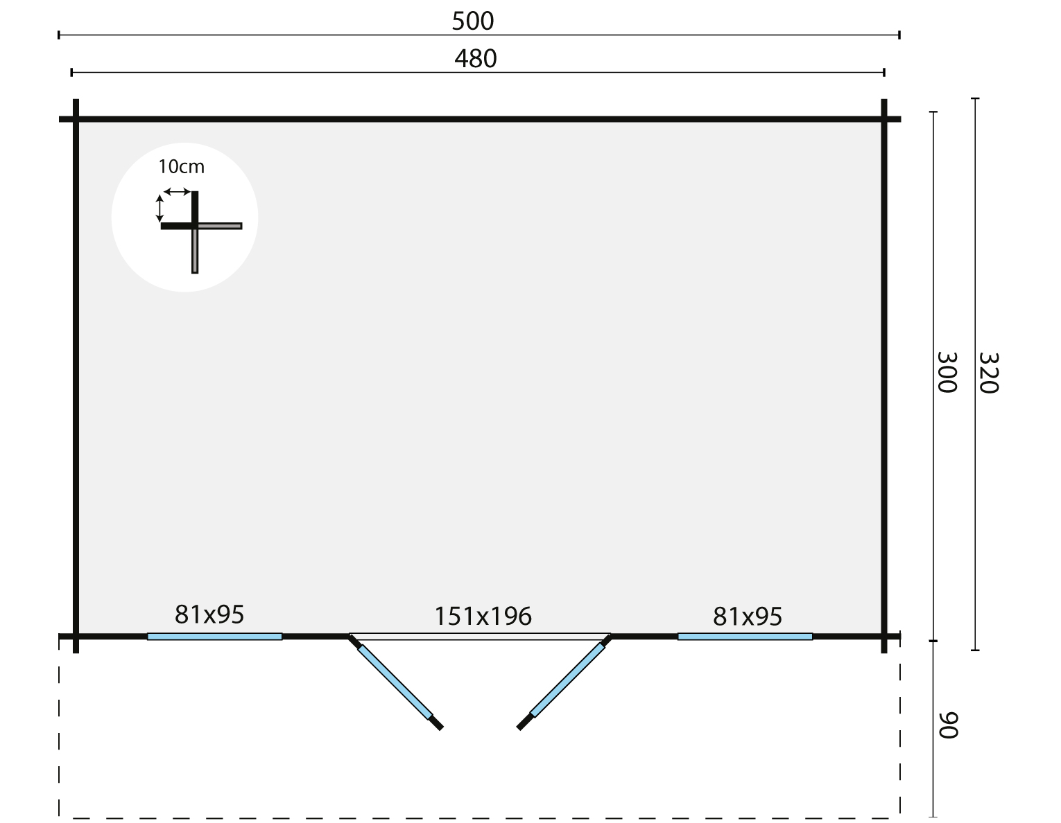 Blokhut - Tuinhuis Rika | 44 mm | vuren onbehandeld Blokhut - Tuinhuis Rika | 44 mm | vuren onbehandeld