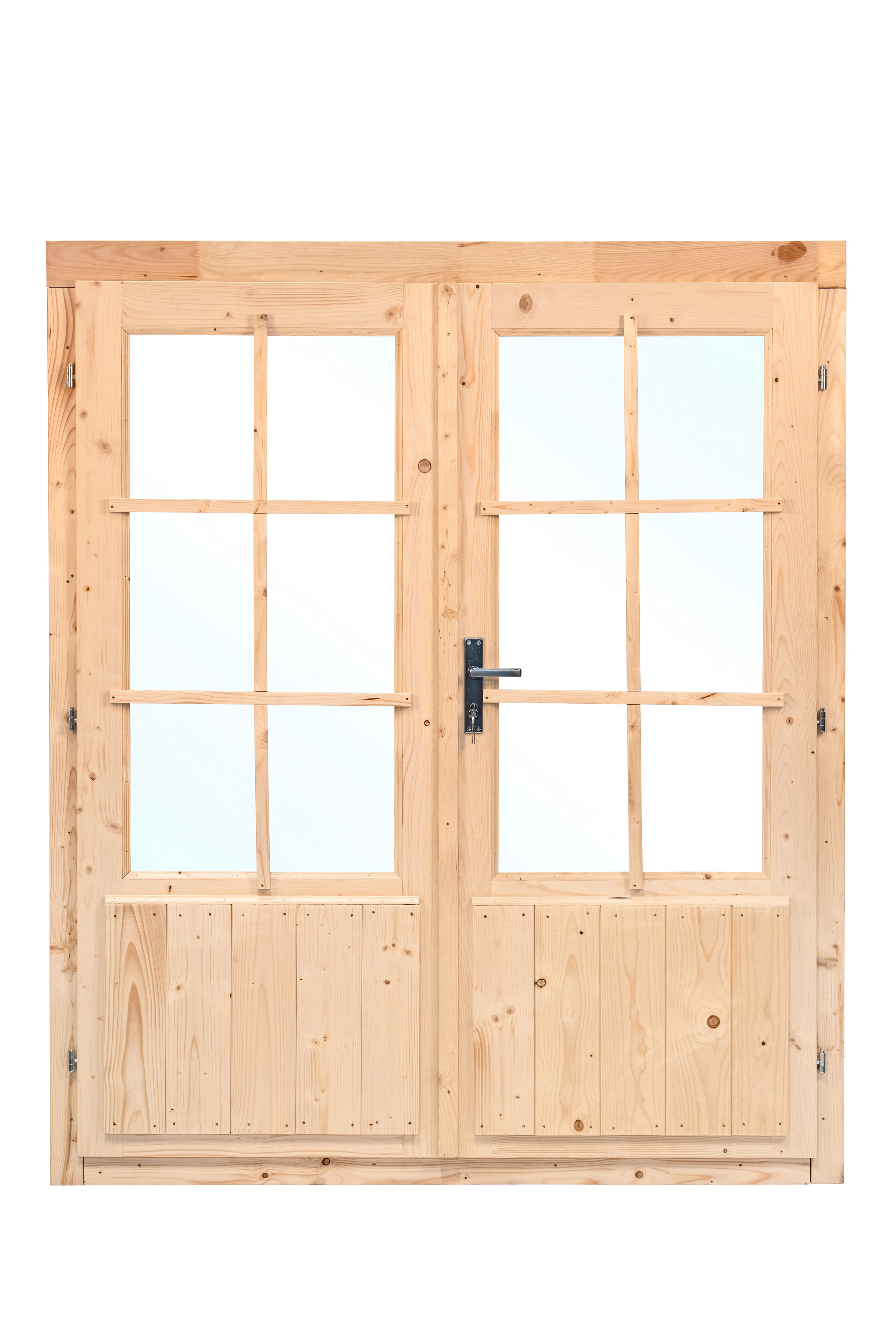 Dubbele deur+kozijn, vuren, enkel glas D3