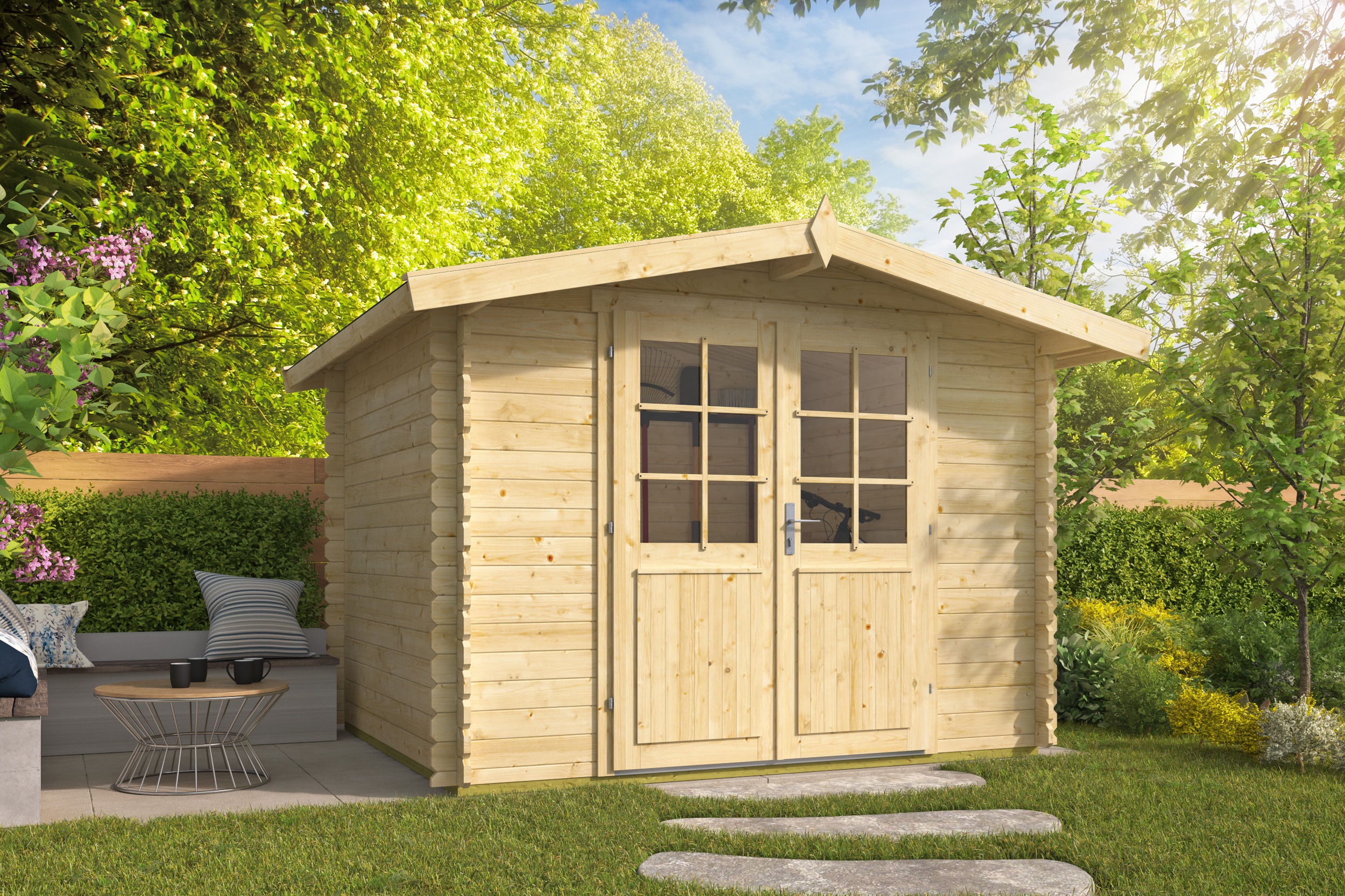 Blokhut - Tuinhuis Bjarni | 28 mm | grijs geïmpregneerd Blokhut - Tuinhuis Bjarni | 28 mm | grijs geïmpregneerd