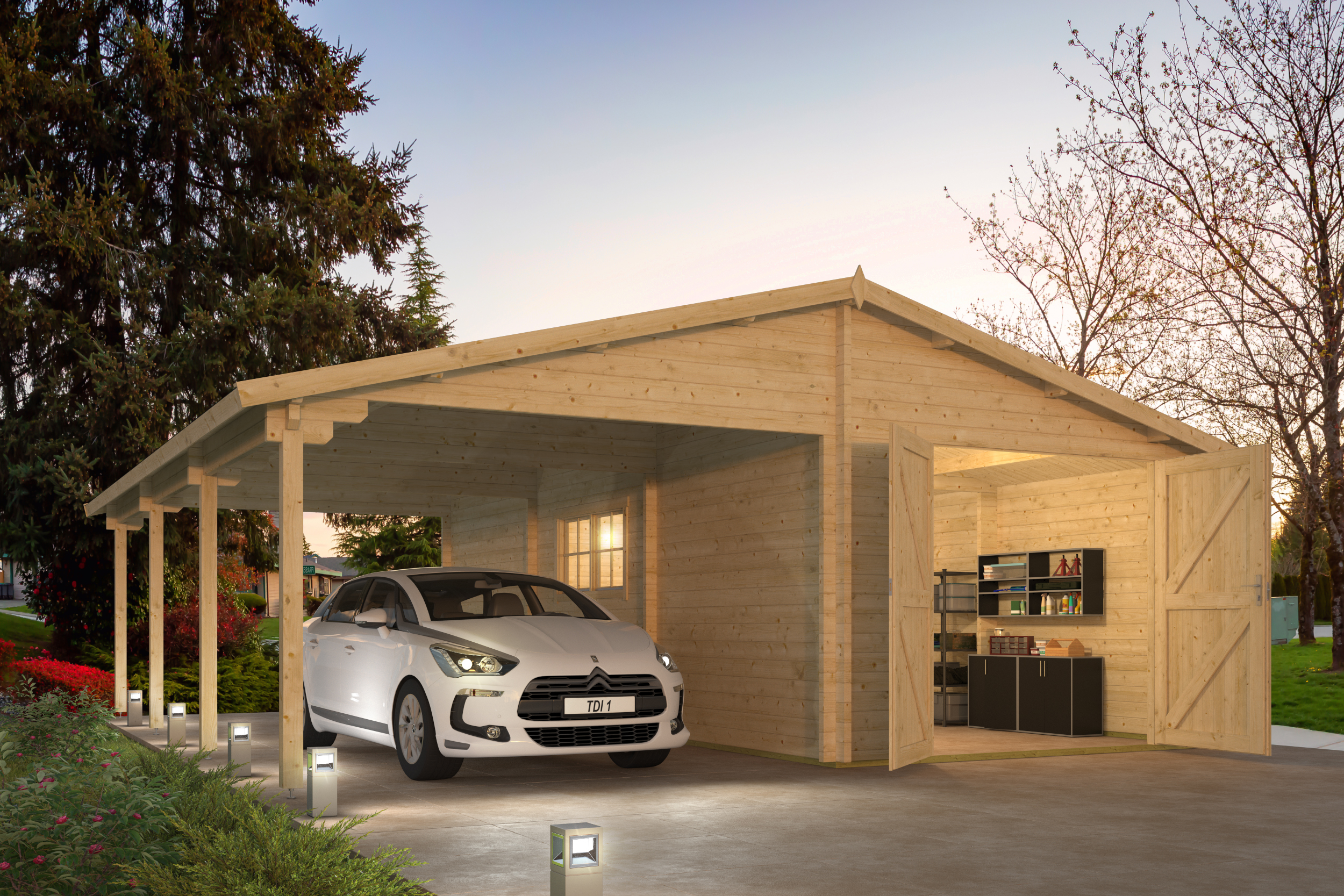 Garage-carport Berggren | 58 mm | vuren groen geïmpregneerd