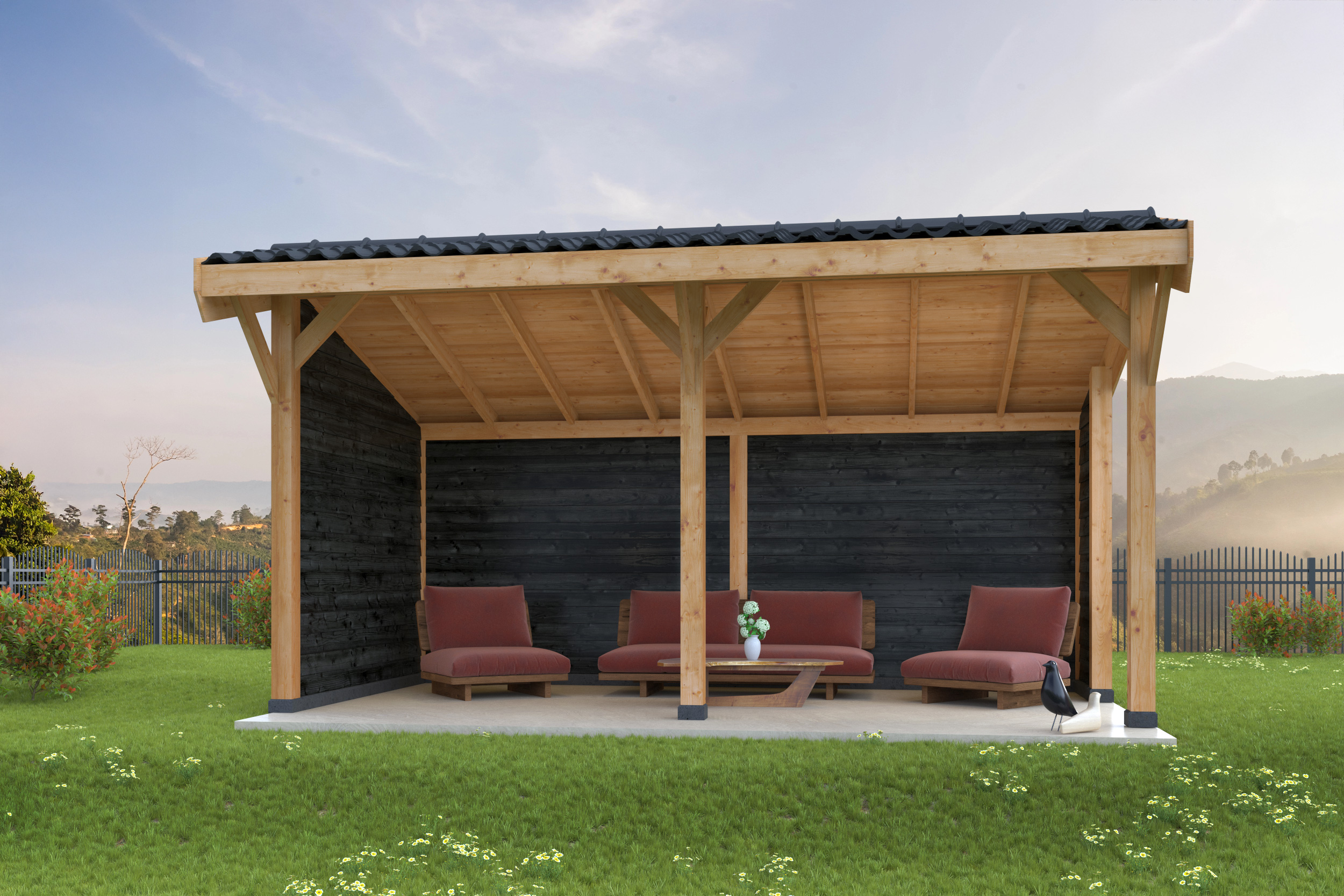 DIY open-sided barn Goor, black impragnated | Tuindeco.com