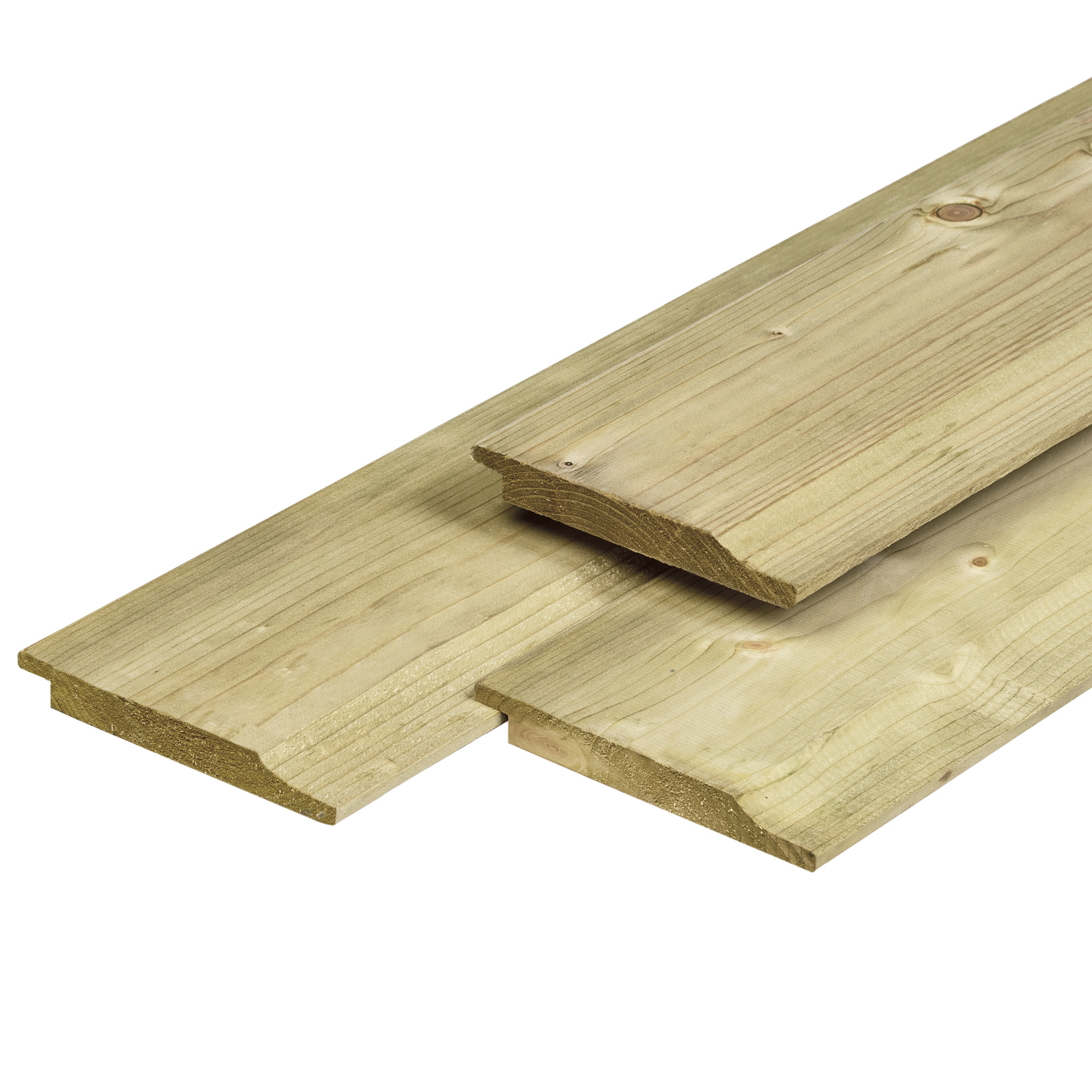 NE vuren halfhouts rabat 1,9 x 14,5 x 390 cm, gedroogd, groen geïmpregneerd, geschaafd