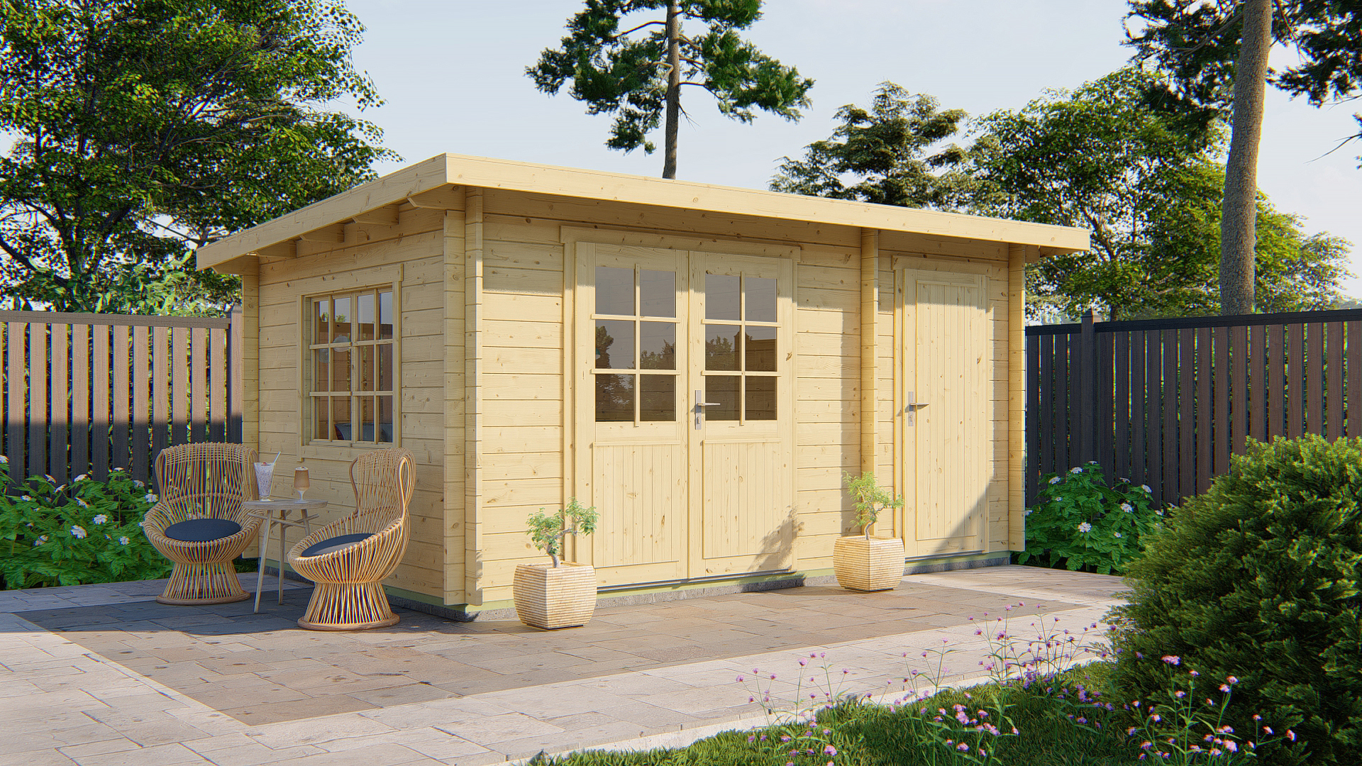 Blokhut - Tuinhuis Santander | 34 mm | vuren onbehandeld Blokhut - Tuinhuis Santander | 34 mm | vuren onbehandeld