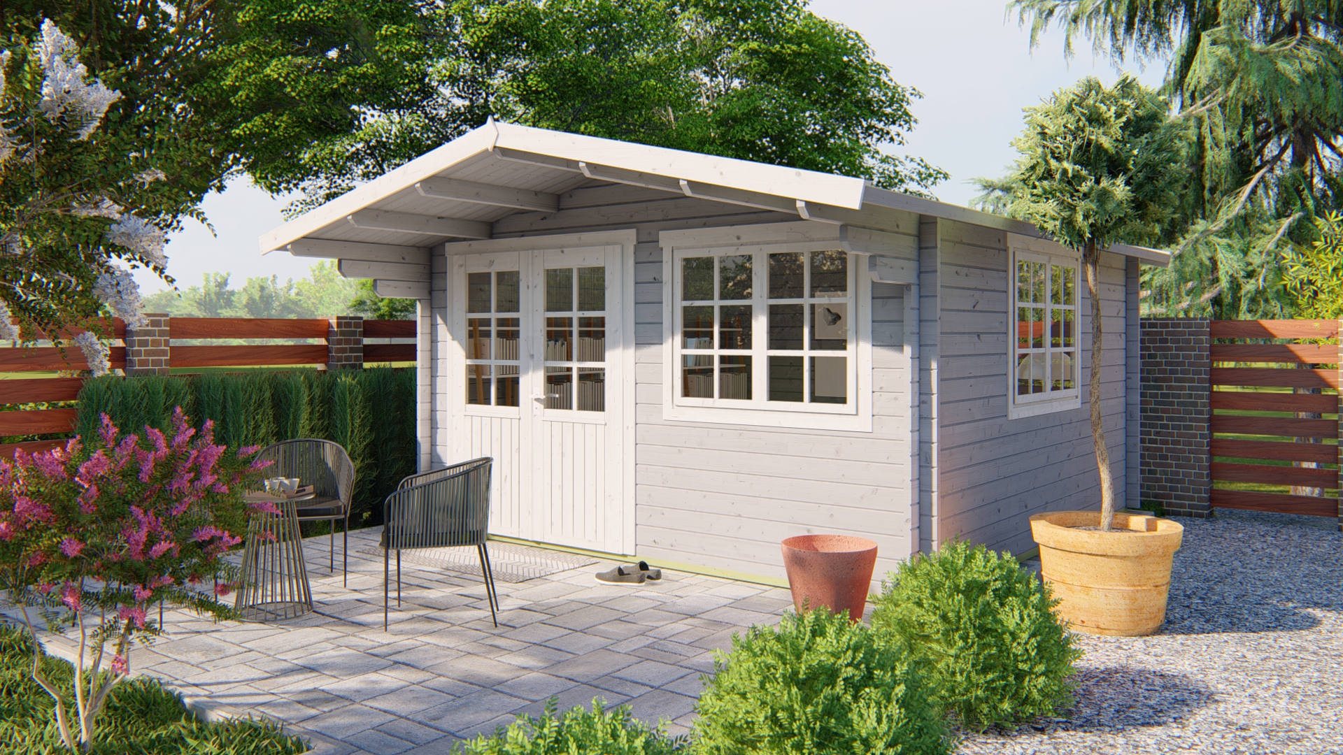 Blokhut - Tuinhuis Inge | 44 mm | vuren honinggeel geïmpregneerd