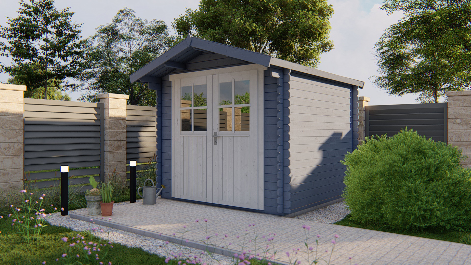 Blokhut - Tuinhuis Gitte | 28 mm | vuren grijs geïmpregneerd Blokhut - Tuinhuis Gitte | 28 mm | vuren grijs geïmpregneerd