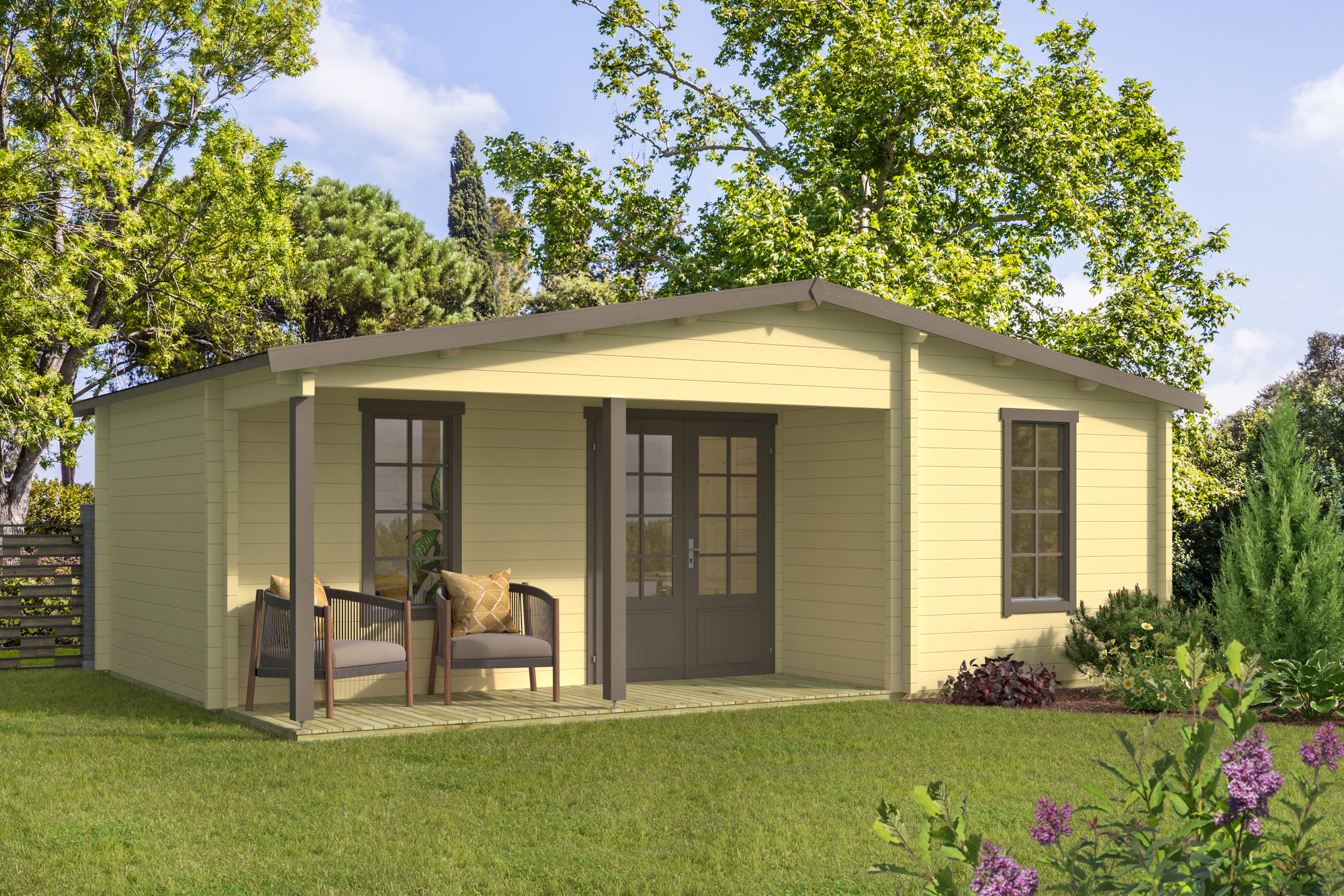 Blokhut - Tuinhuis Ollie | 70 mm | vuren bruin geïmpregneerd Blokhut - Tuinhuis Ollie | 70 mm | vuren bruin geïmpregneerd