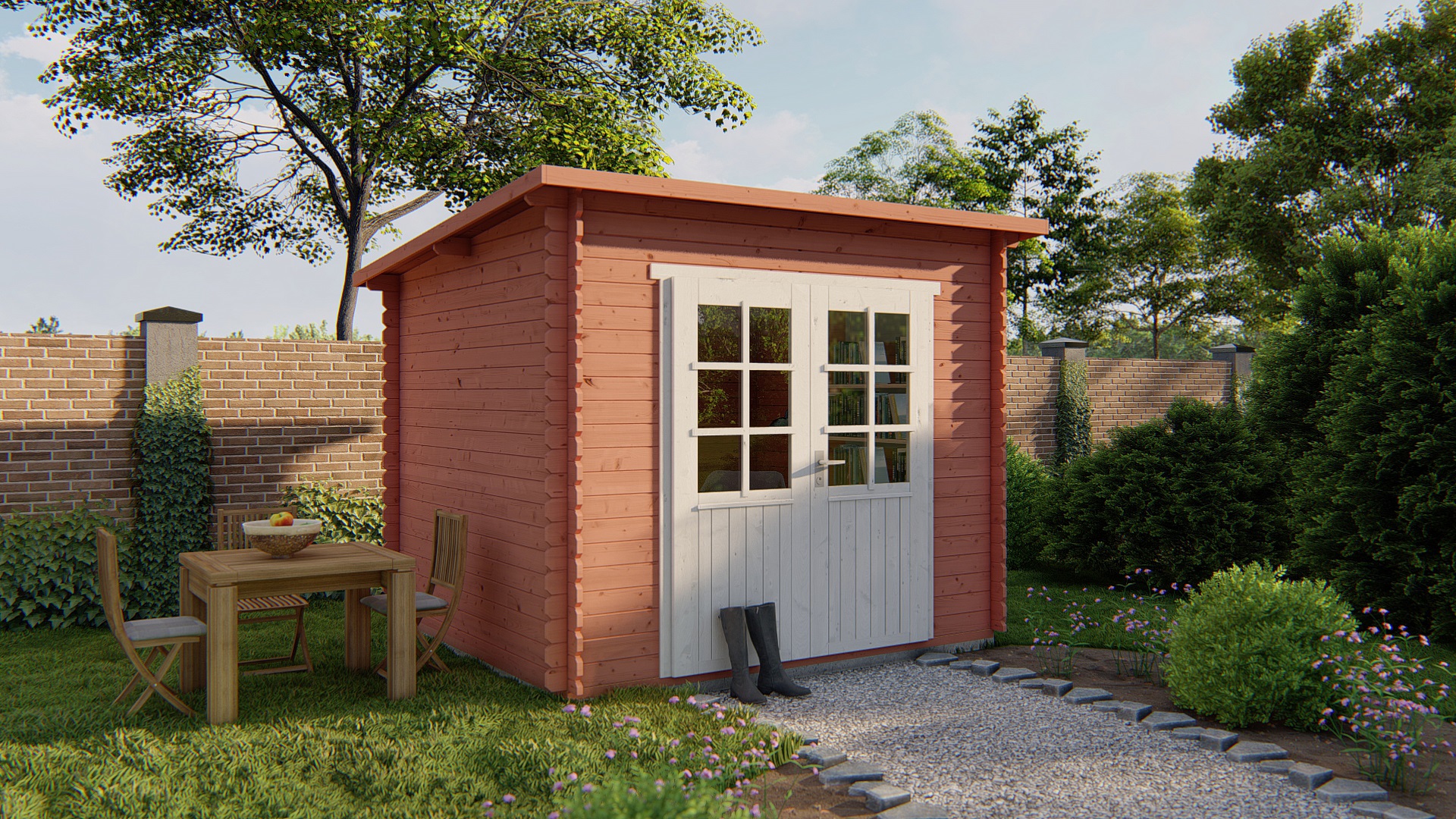 Blokhut - Tuinhuis Mila | 28 mm | vuren bruin geïmpregneerd Blokhut - Tuinhuis Mila | 28 mm | vuren bruin geïmpregneerd