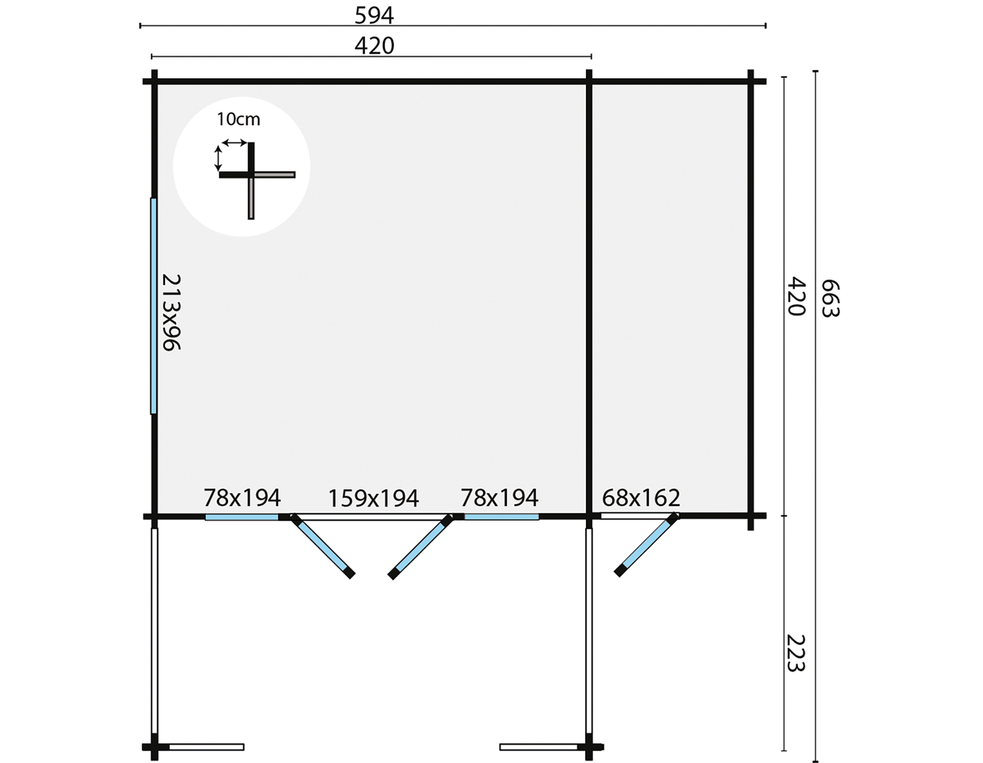 Blokhut - Tuinhuis Manchester | 58 mm | vuren honinggeel geïmpregneerd