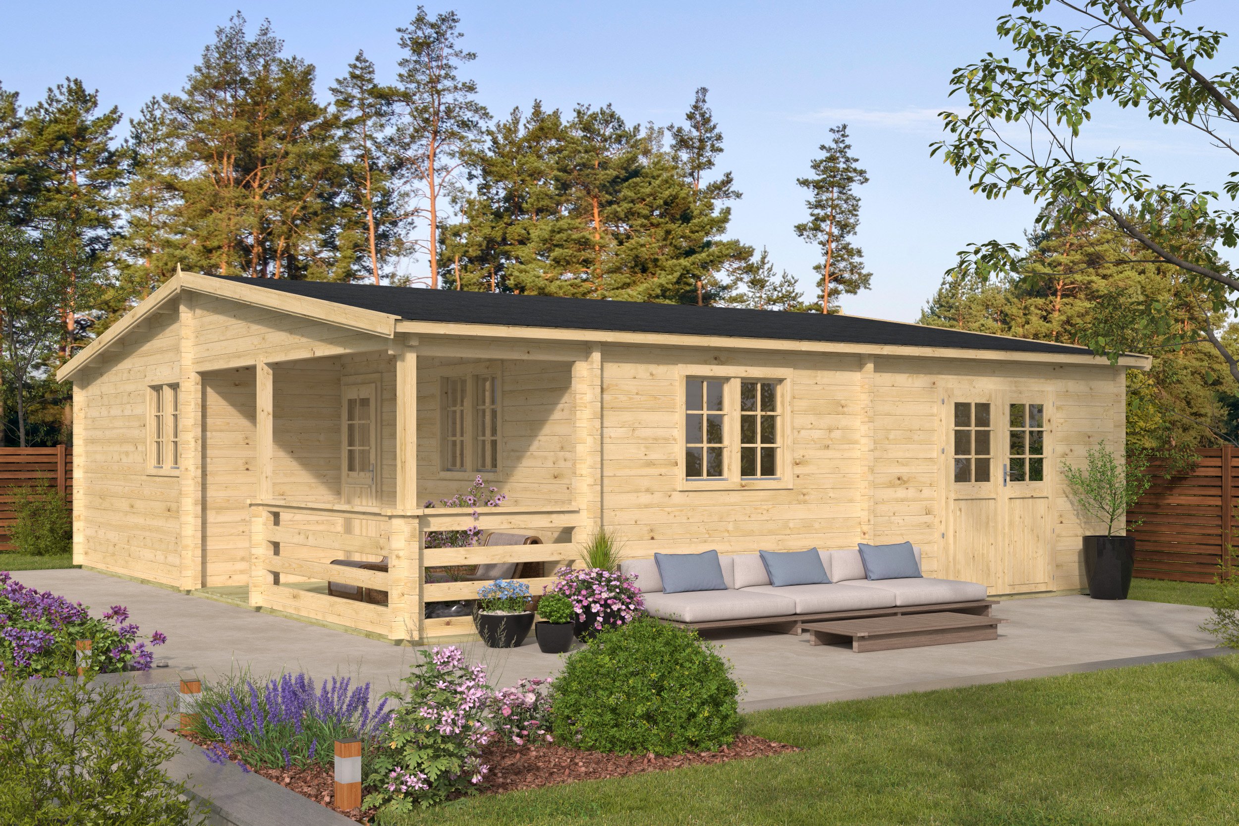 Blokhut - Tuinhuis Azores | 70 mm | vuren bruin geïmpregneerd Blokhut - Tuinhuis Azores | 70 mm | vuren bruin geïmpregneerd