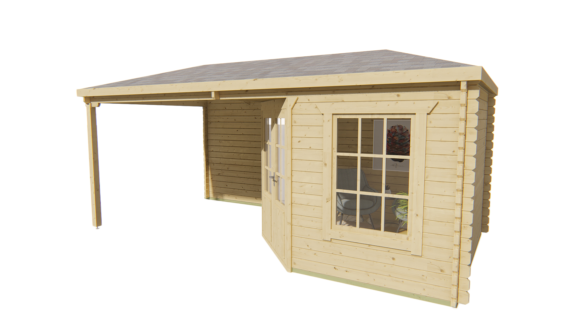 Blokhut - Tuinhuis Jutta | 44 mm | honinggeel geïmpregneerd Blokhut - Tuinhuis Jutta | 44 mm | honinggeel geïmpregneerd