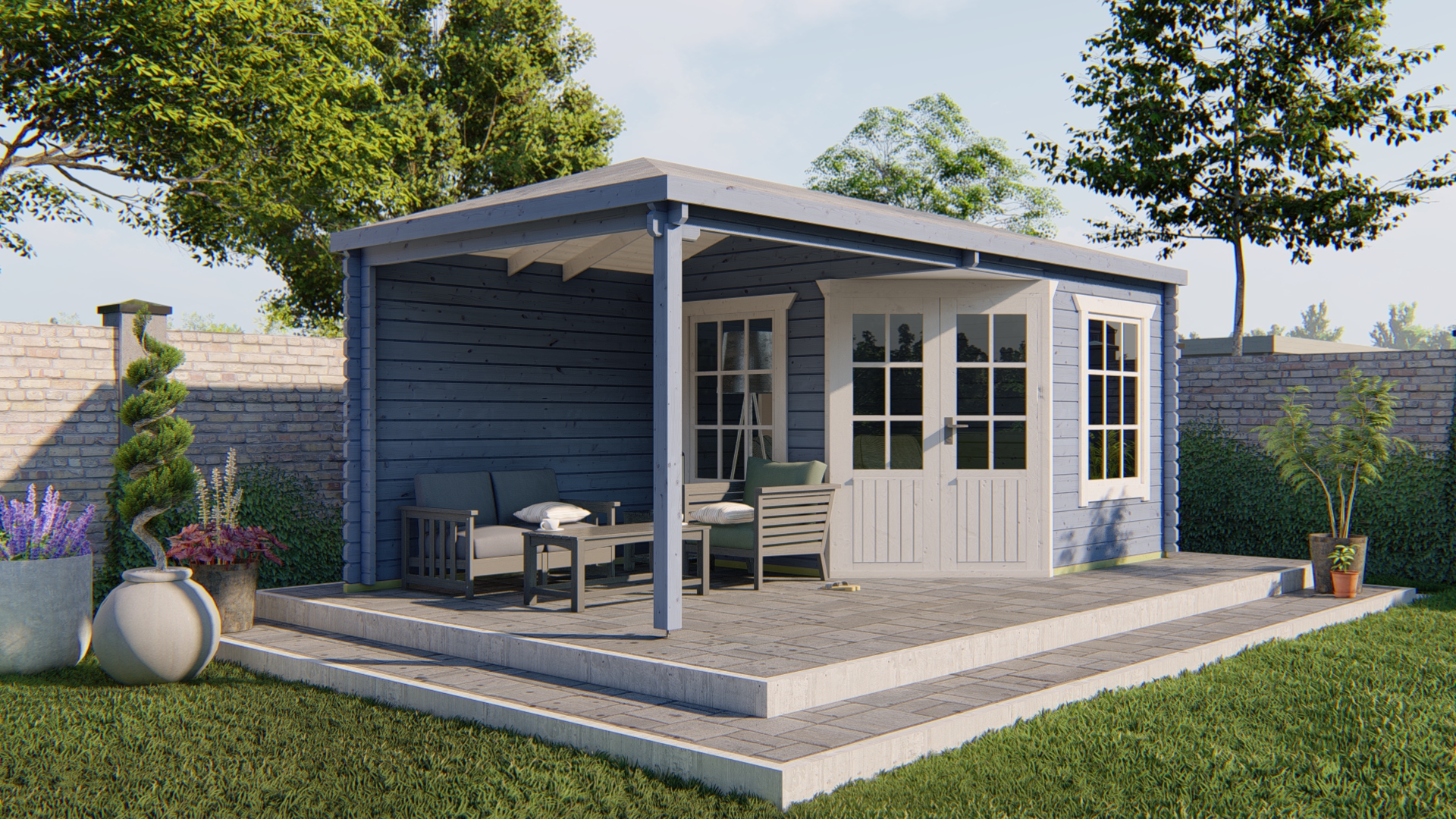 Blockhütte – Gartenhaus Jutta | 44mm | gelb imprägniert