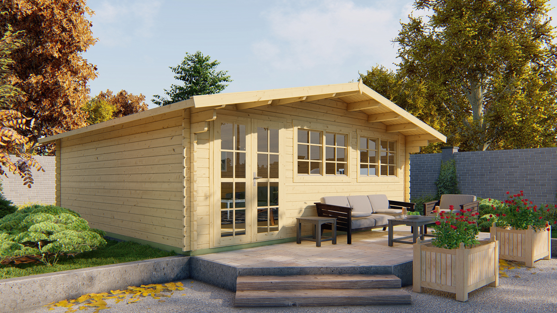 Blokhut - Tuinhuis Helle | 44 mm | vuren onbehandeld Blokhut - Tuinhuis Helle | 44 mm | vuren onbehandeld