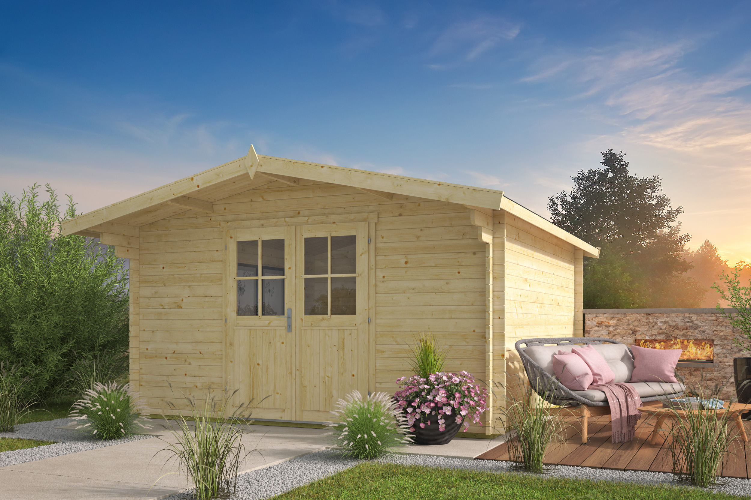 Blokhut - Tuinhuis Torrent | 34 mm | vuren grijs geïmpregneerd Blokhut - Tuinhuis Torrent | 34 mm | vuren grijs geïmpregneerd