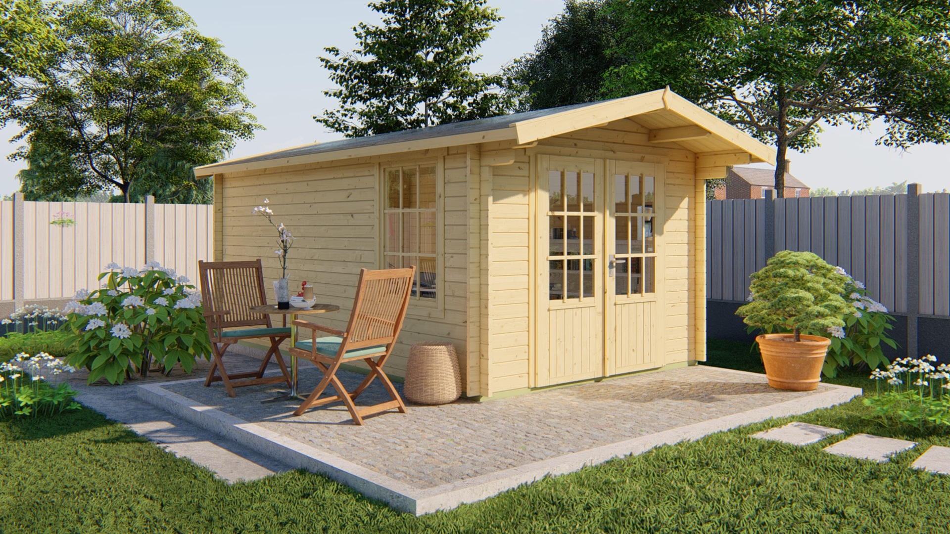 Blokhut - Tuinhuis Julia | 40 mm | vuren onbehandeld Blokhut - Tuinhuis Julia | 40 mm | vuren onbehandeld