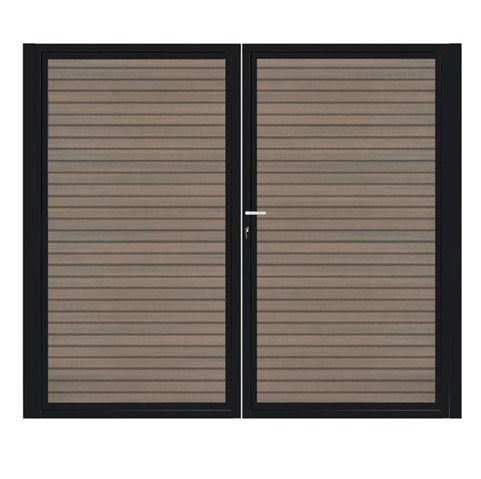 Dubbele stalen poort, zwart gepoedercoat, fijnstructuur, incl. hang- en sluitwerk (t.b.v. profielen 21mm dik)