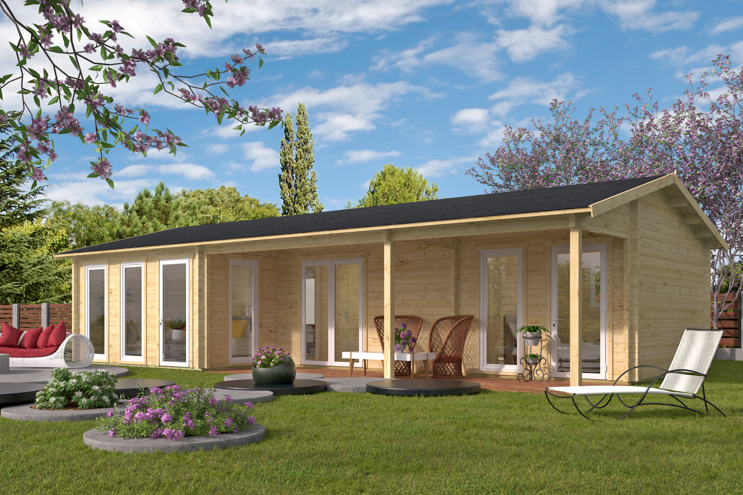 Blokhut - Tuinhuis Letterkenny | 70 mm | vuren grijs geïmpregneerd