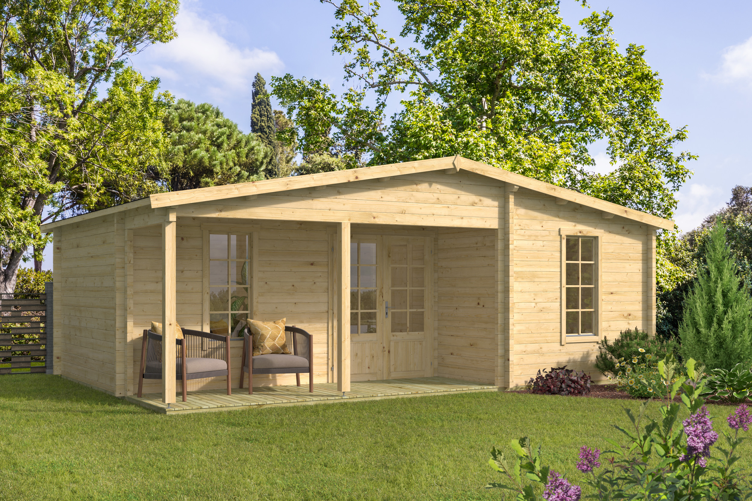 Blokhut - Tuinhuis Ollie | 70 mm | vuren bruin geïmpregneerd Blokhut - Tuinhuis Ollie | 70 mm | vuren bruin geïmpregneerd