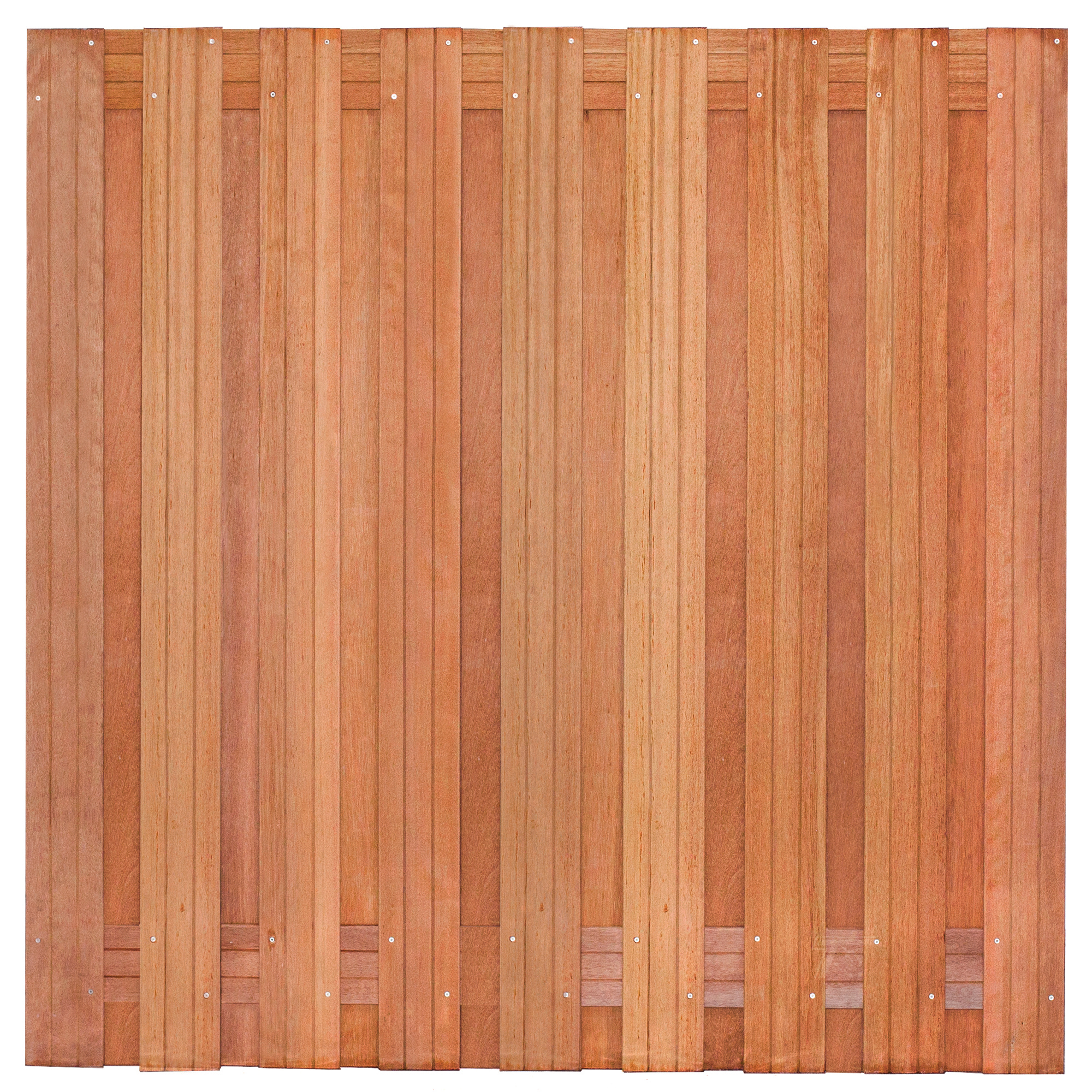 Sichtschutzzaun Harlingen, Keruing hartholz, edelstahlverschraubt, 19 Bretter (17+2) 180 x 180 cm