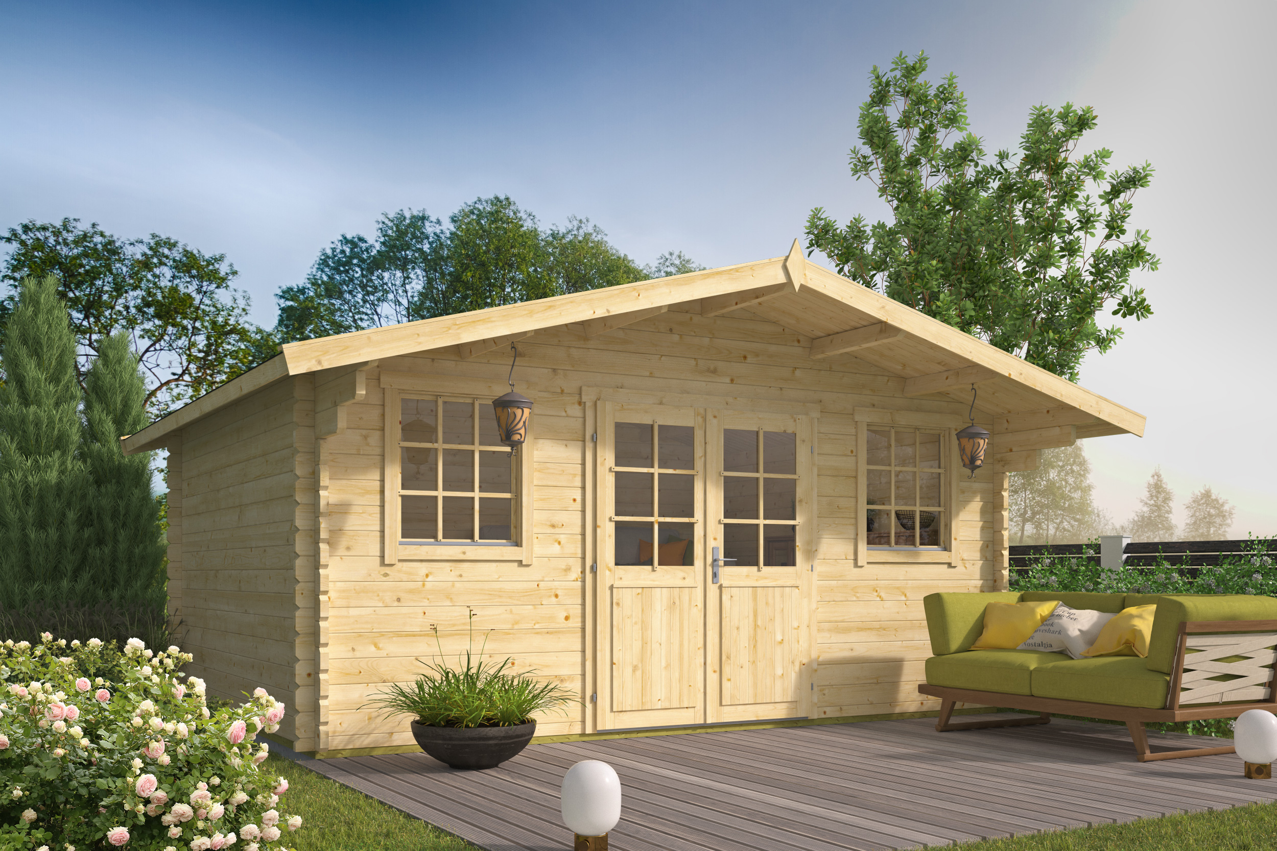 Blokhut - Tuinhuis Pavel | 44 mm | vuren onbehandeld Blokhut - Tuinhuis Pavel | 44 mm | vuren onbehandeld