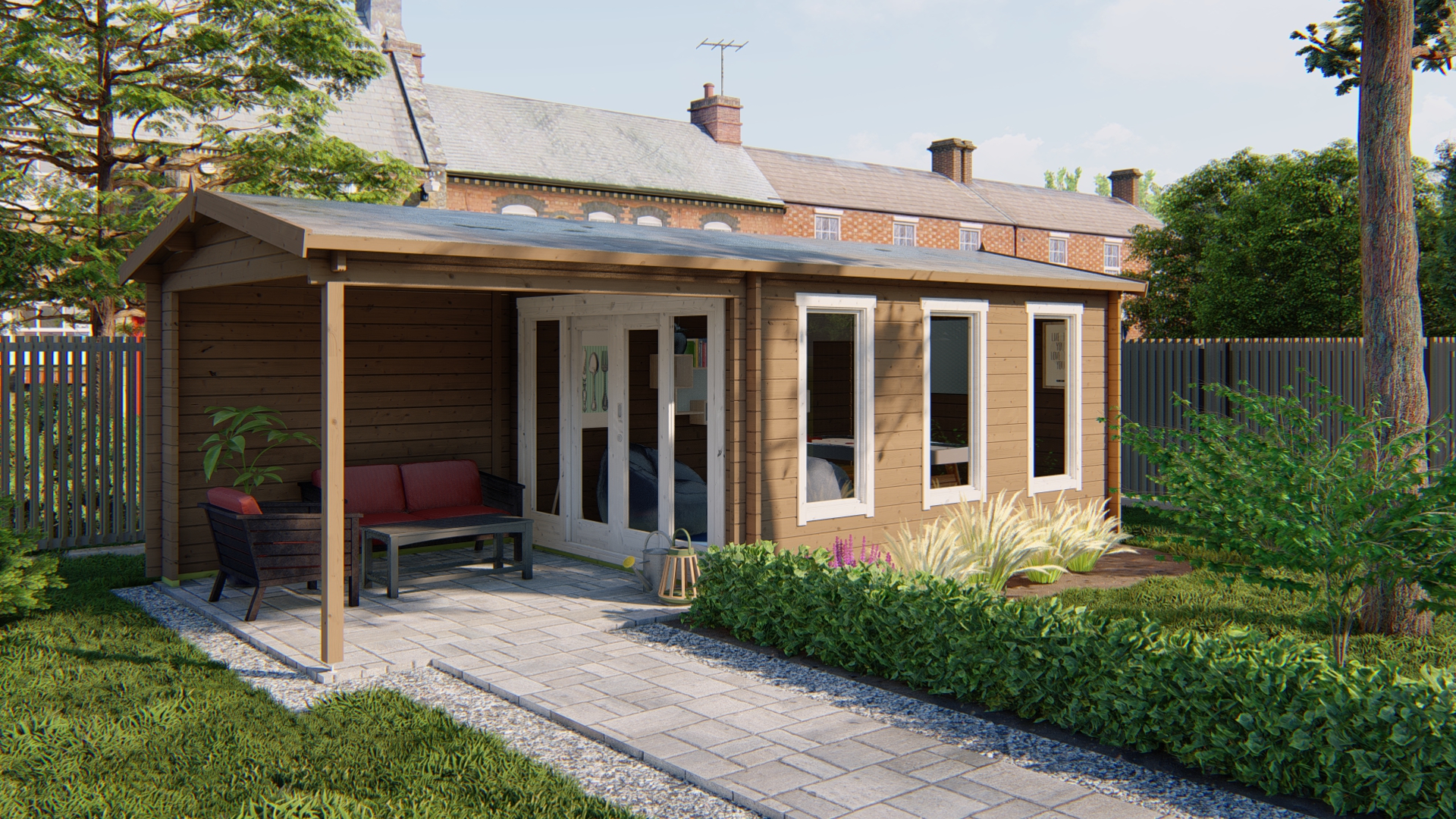 Blokhut - Tuinhuis Skeg | 44 mm | vuren groen geïmpregneerd