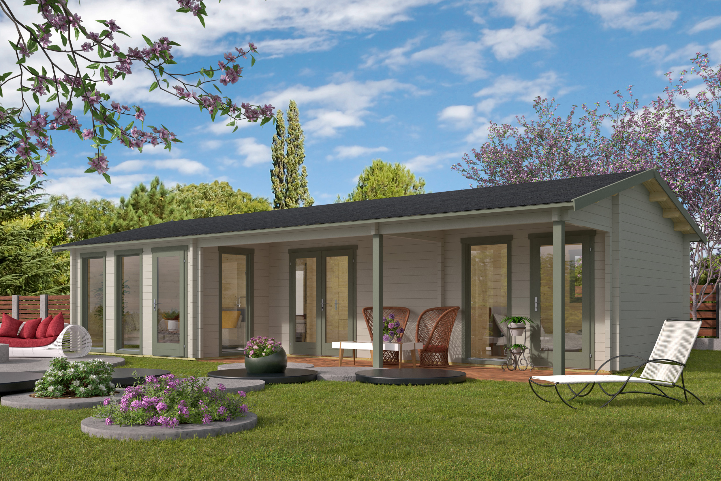 Blokhut - Tuinhuis Letterkenny | 70 mm | vuren grijs geïmpregneerd