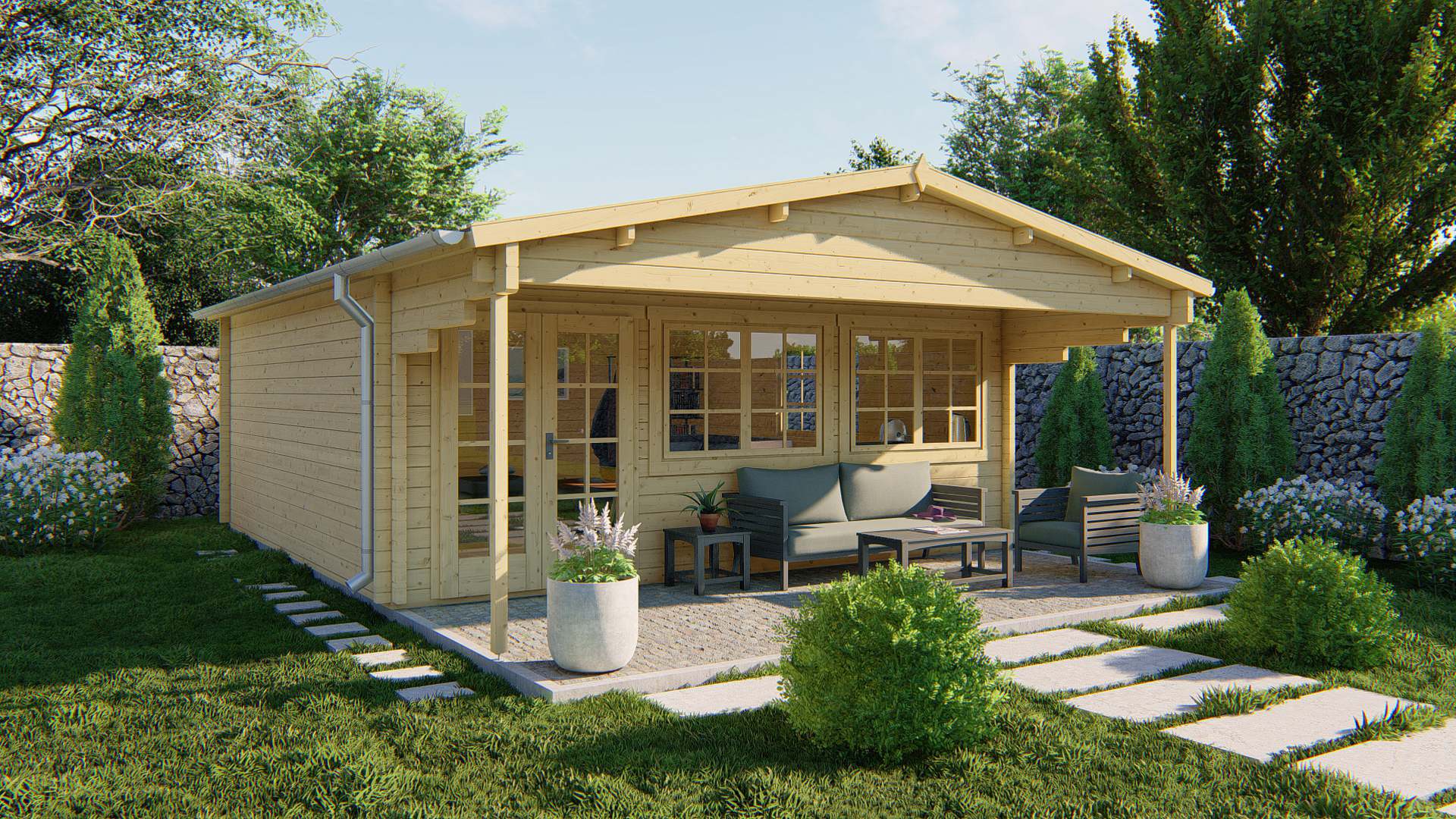 Blokhut - Tuinhuis Rune met overkapping