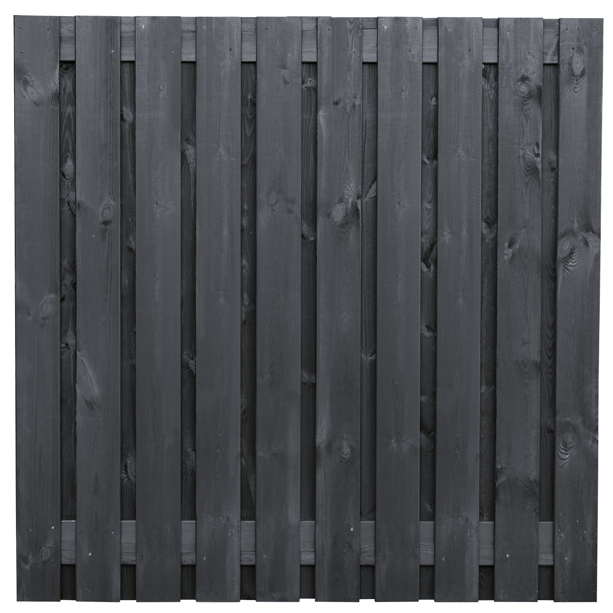 Sichtschutzzaun Stuttgart, schwarz gespritzt Fichte, edelstahlverschraubt, 21 Bretter (19+2) 180 x 180 cm