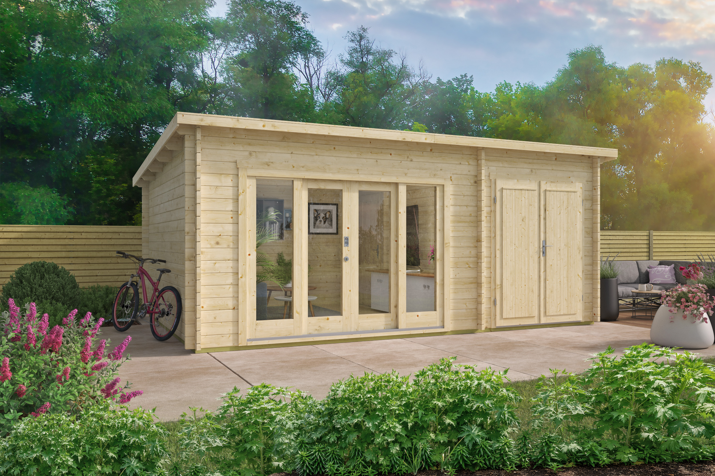 Blokhut - Tuinhuis Meg | 44 mm | groen geïmpregneerd