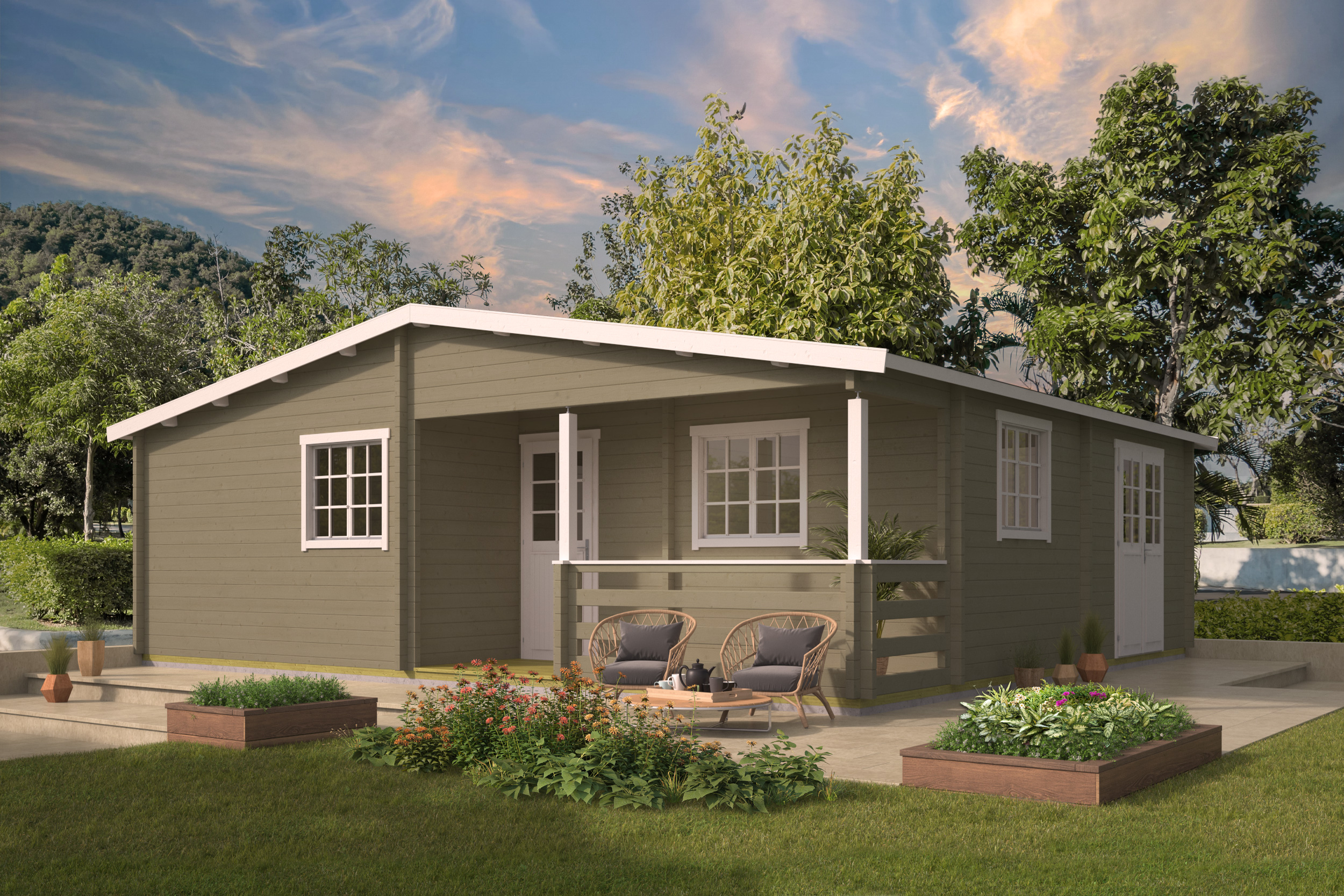 Blokhut - Tuinhuis Fuerteventura | 70 mm | onbehandeld Blokhut - Tuinhuis Fuerteventura | 70 mm | onbehandeld