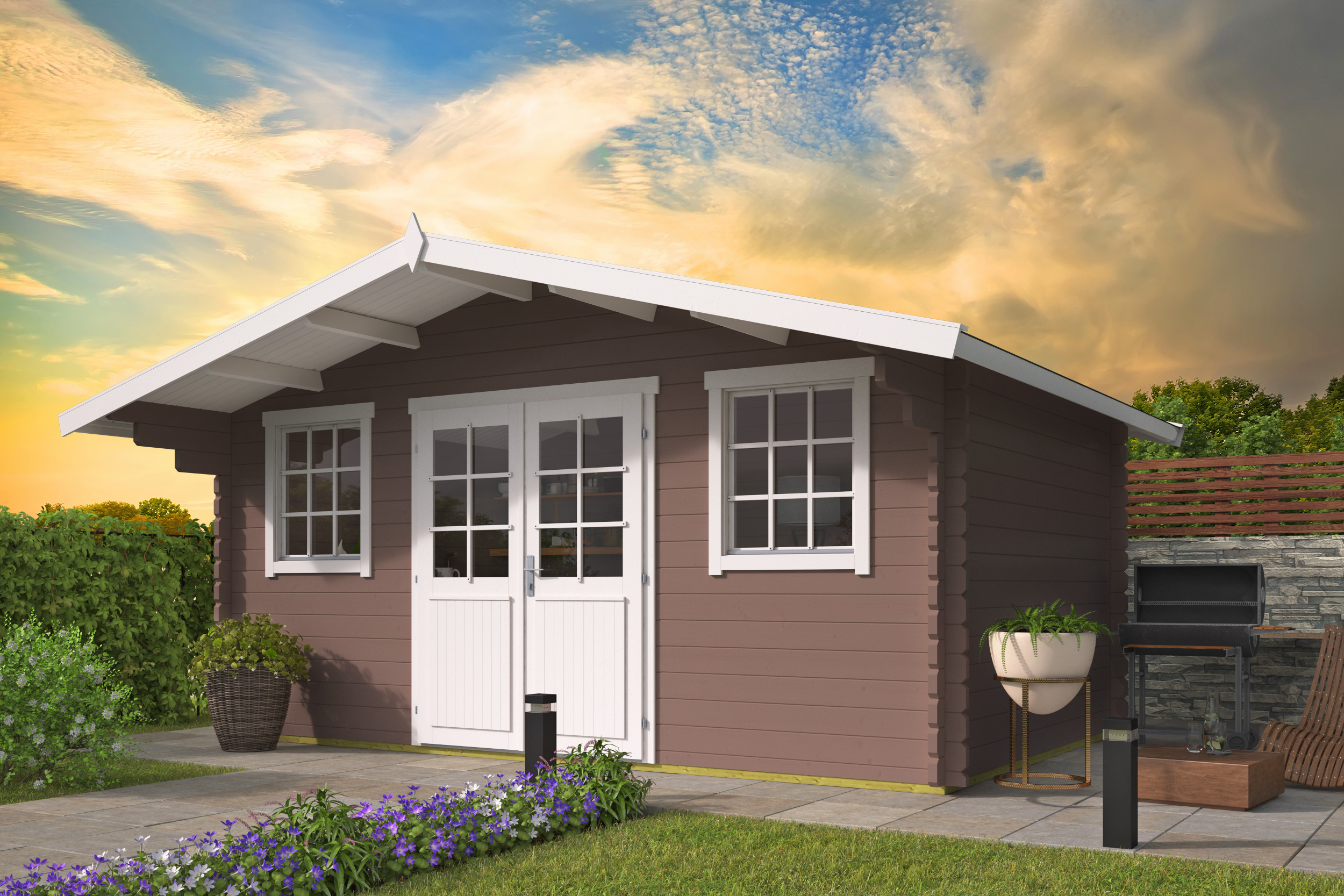 Blokhut - Tuinhuis Rika | 44 mm | vuren onbehandeld Blokhut - Tuinhuis Rika | 44 mm | vuren onbehandeld