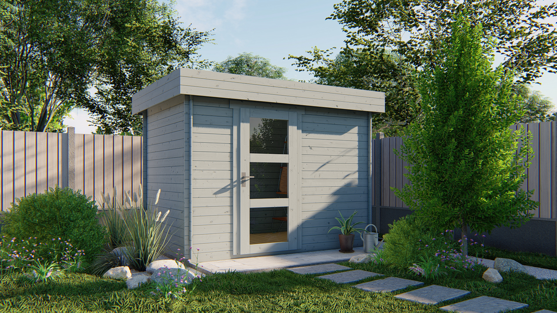 Blokhut - Tuinhuis Novalie | 19 mm | vuren grijs geïmpregneerd Blokhut - Tuinhuis Novalie | 19 mm | vuren grijs geïmpregneerd