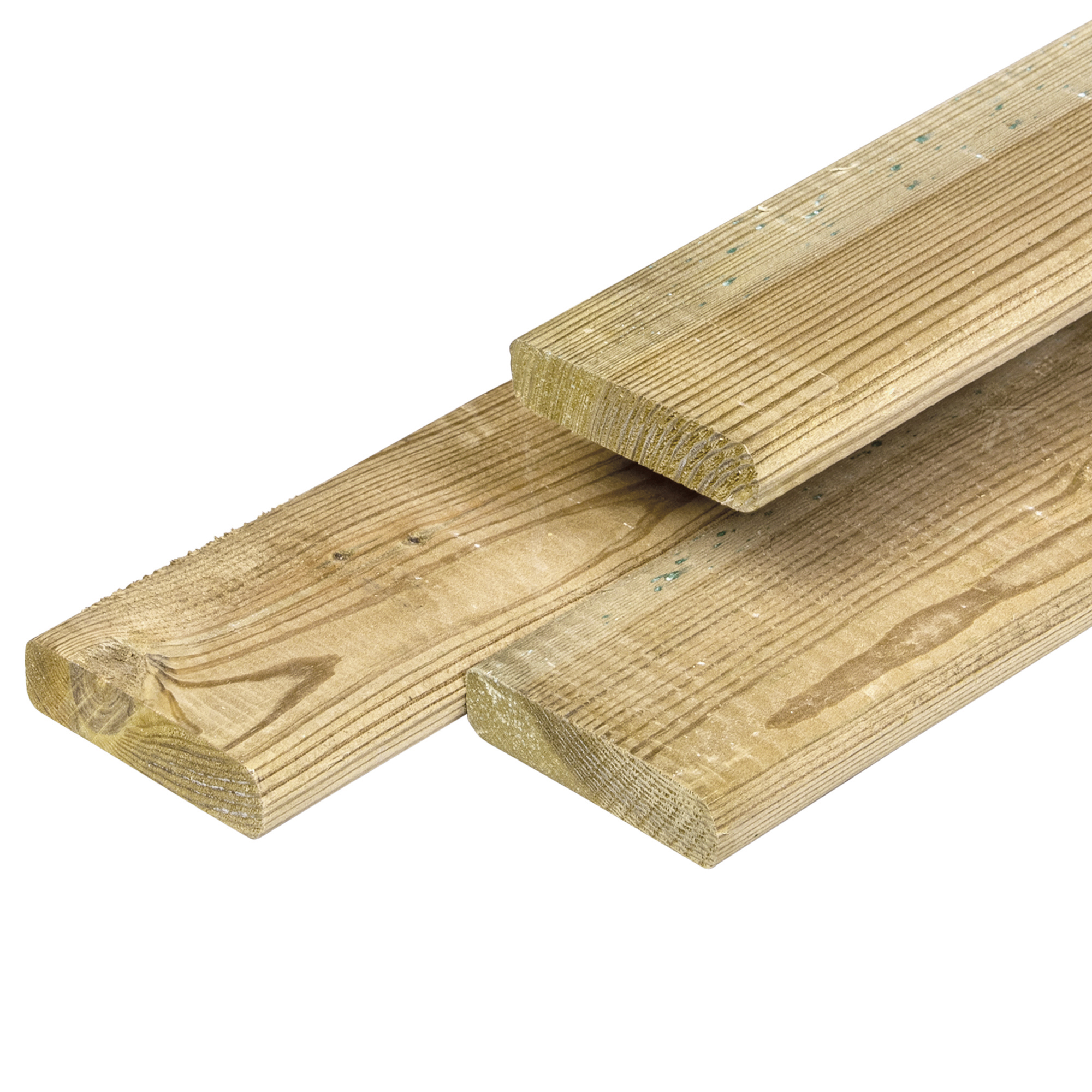 Grenen lat 1,7 x 7,0 x 180 cm, vers, groen geïmpregneerd, geschaafd, 4 ronde hoeken