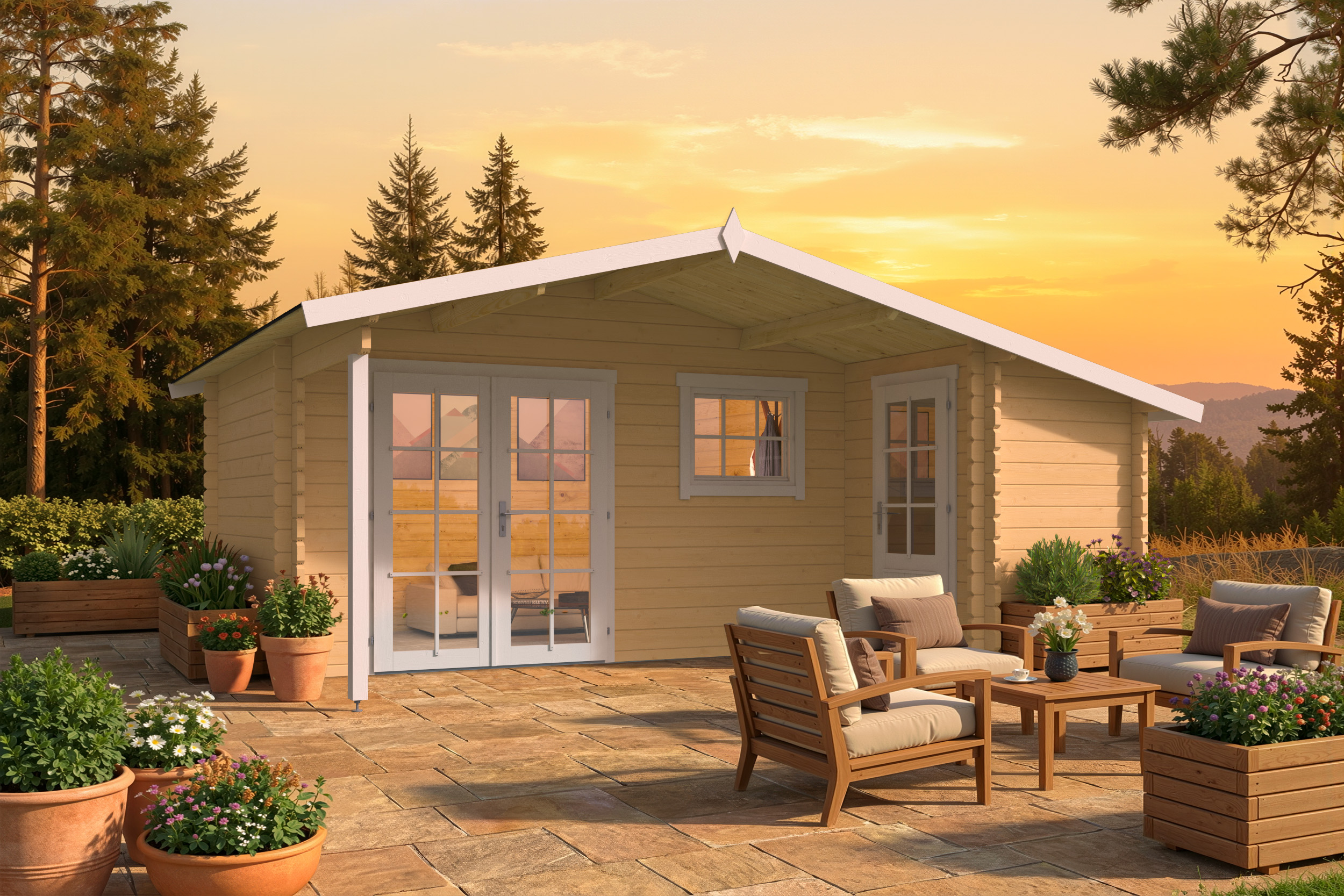 Blokhut - Tuinhuis Wolfgang | 44 mm | vuren grijs geïmpregneerd