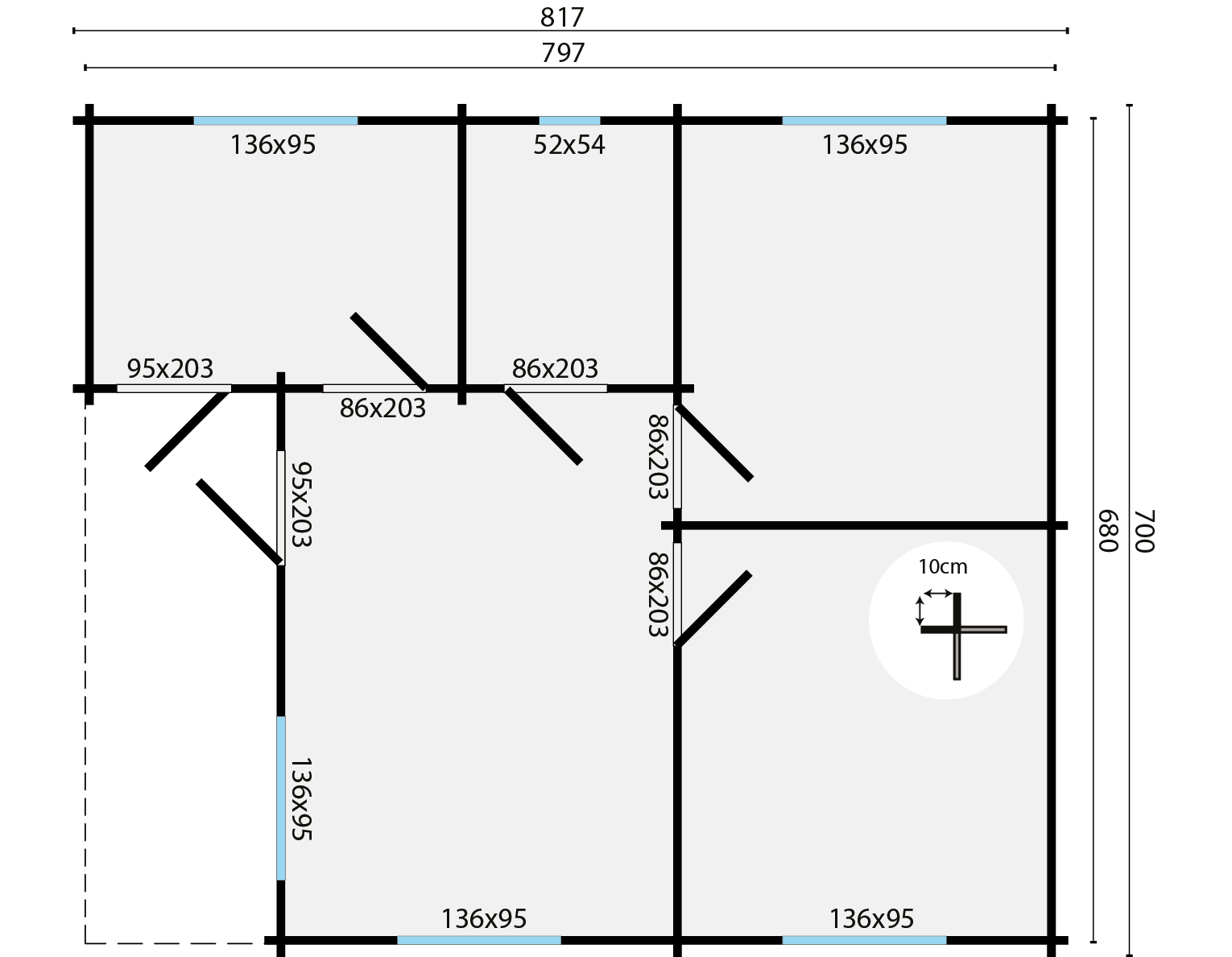 Blokhut - Tuinhuis Ardee | 70 mm | vuren onbehandeld Blokhut - Tuinhuis Ardee | 70 mm | vuren onbehandeld