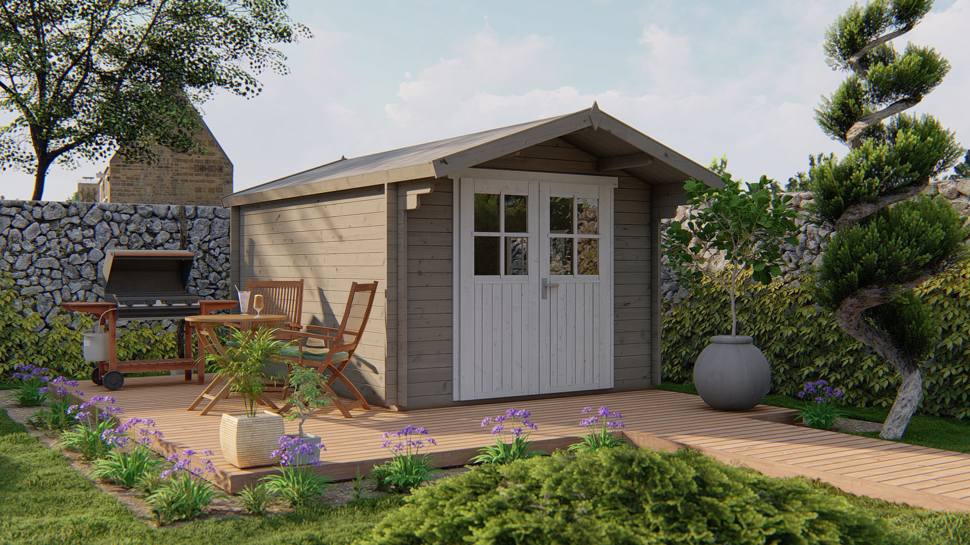 Blokhut - Tuinhuis Pamplona | 34 mm | vuren bruin geïmpregneerd Blokhut - Tuinhuis Pamplona | 34 mm | vuren bruin geïmpregneerd