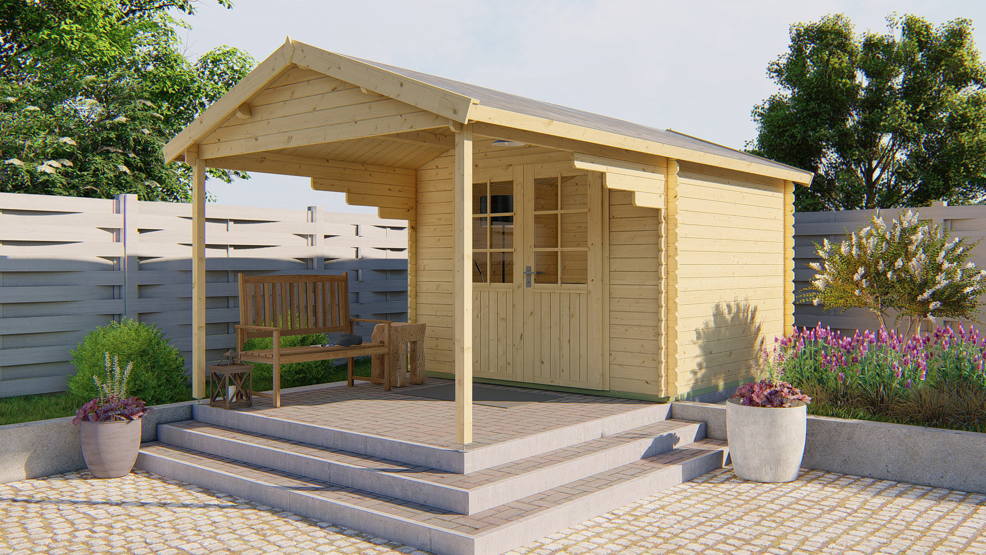 Blokhut - Tuinhuis Georg | 28 mm | vuren groen geïmpregneerd Blokhut - Tuinhuis Georg | 28 mm | vuren groen geïmpregneerd