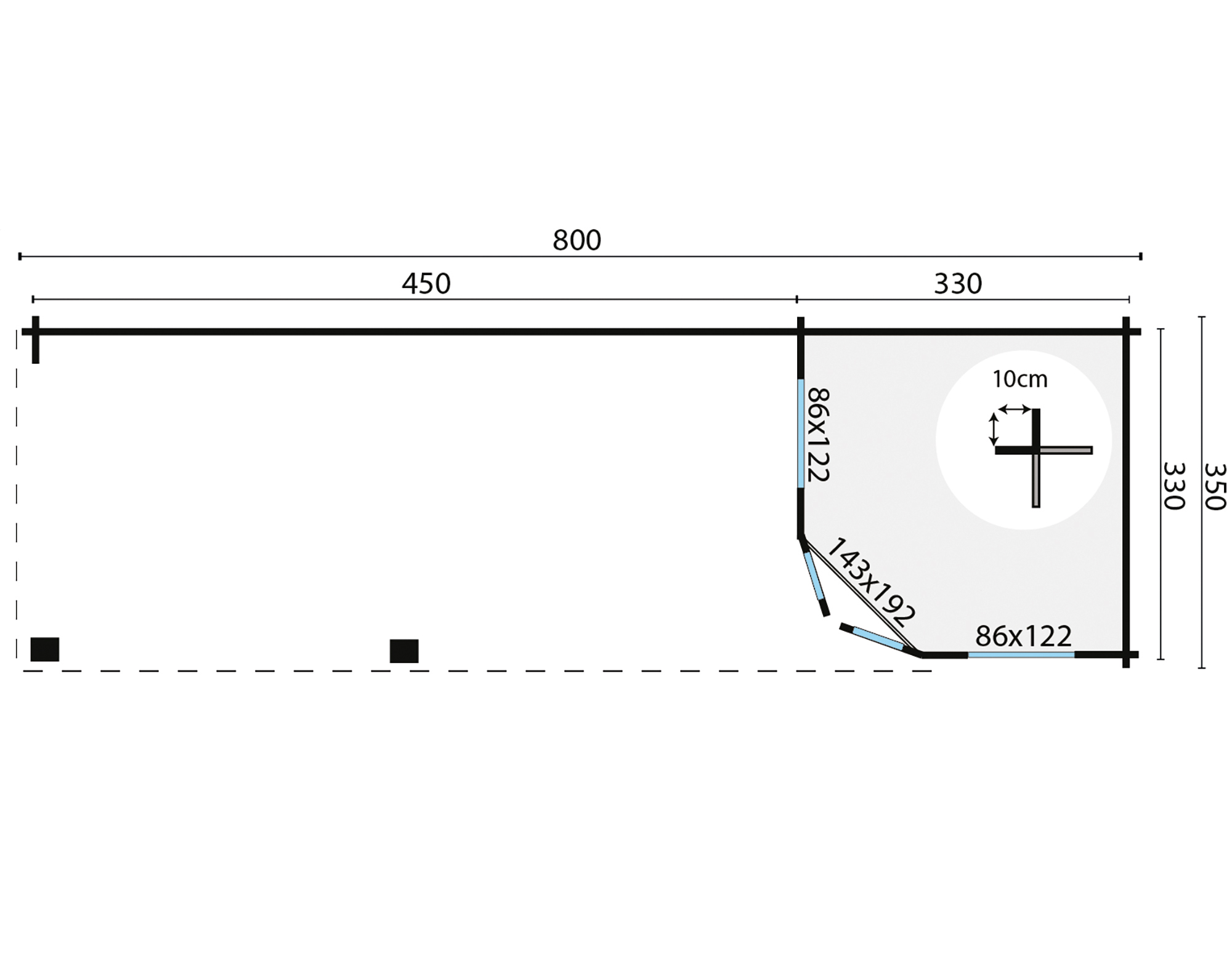 Blokhut - Tuinhuis Paiva | 44 mm | vuren grijs geïmpregneerd Blokhut - Tuinhuis Paiva | 44 mm | vuren grijs geïmpregneerd