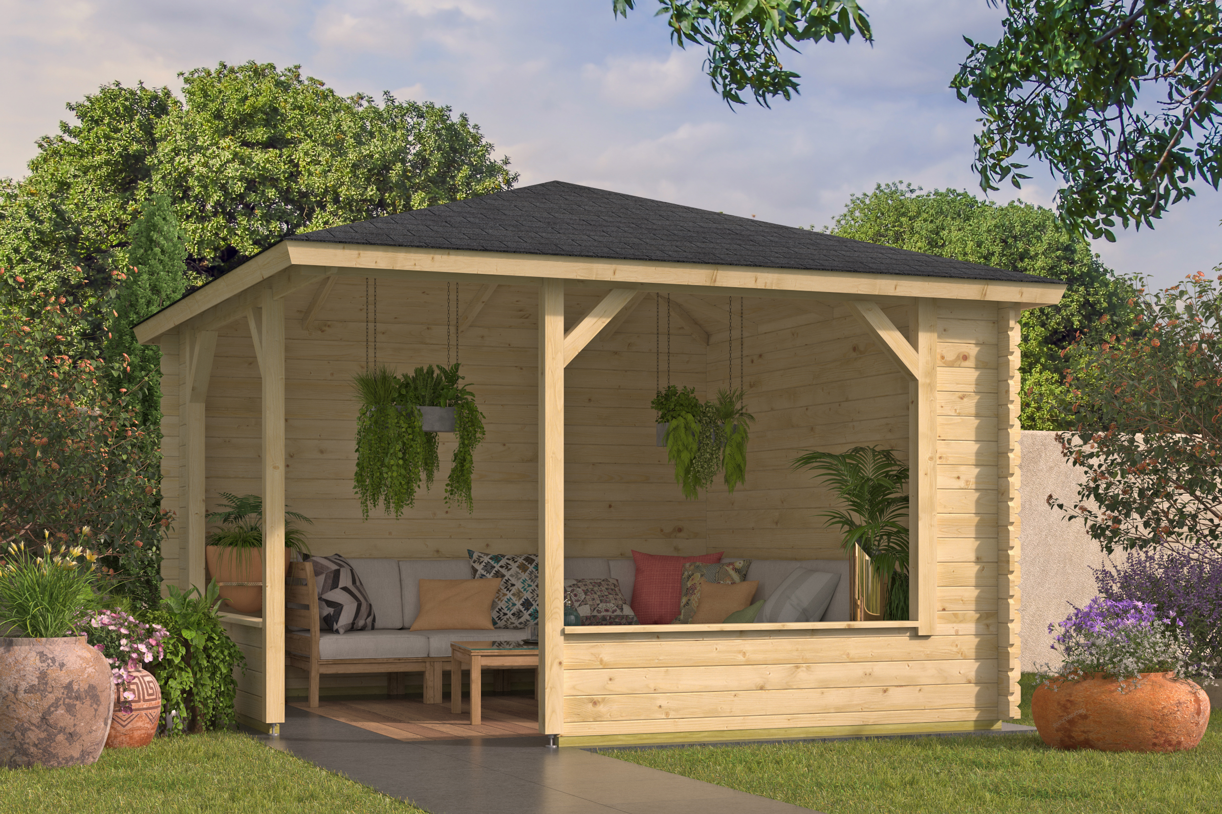 Blockhütte – Pavillon Mitch | 28mm | gelb imprägniert